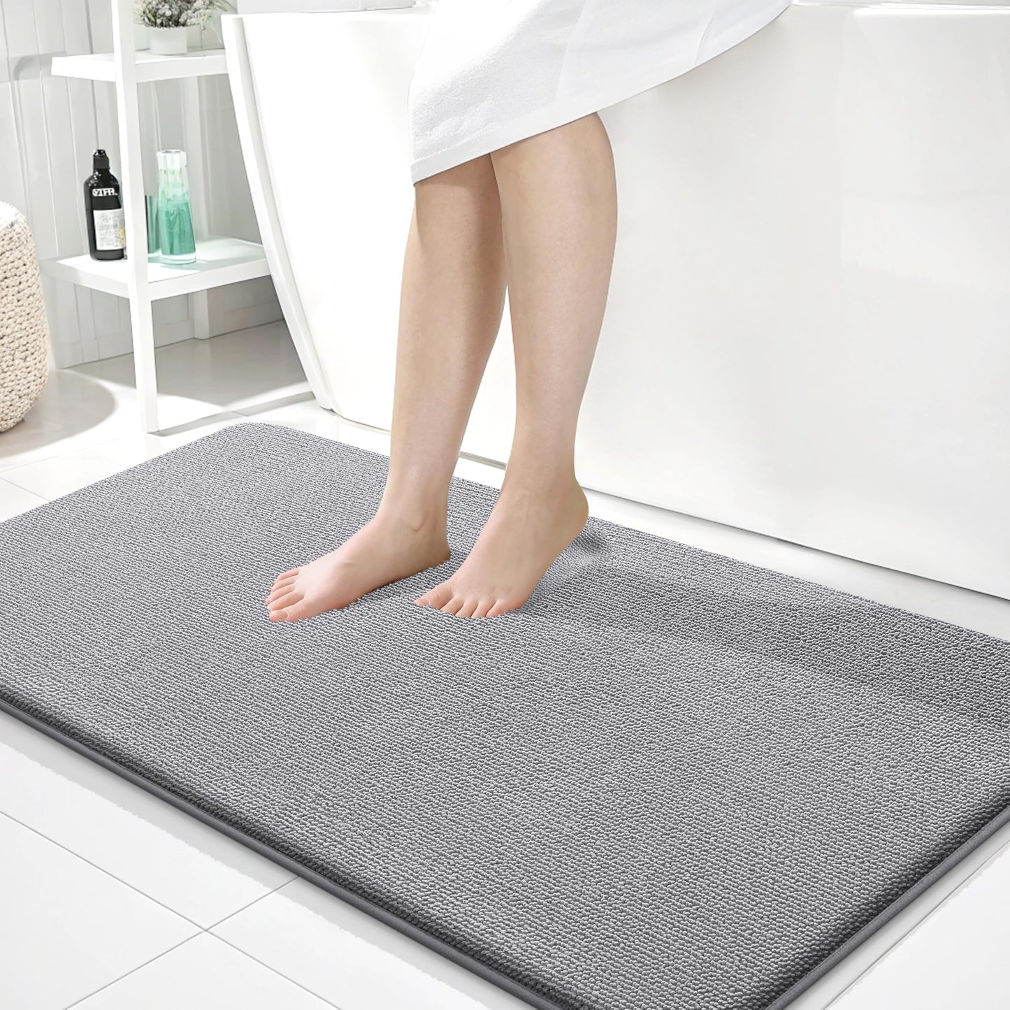 OLANLY Thick Memory Foam Bathroom Runner Rugs 44x24, Extra Soft Absorbent Long Bath Rug, Quick Dry Bath Mats, Non-Slip, Machine Washable Mat for Bathroom, Tub and Shower, Home Decor Accessories, Grey