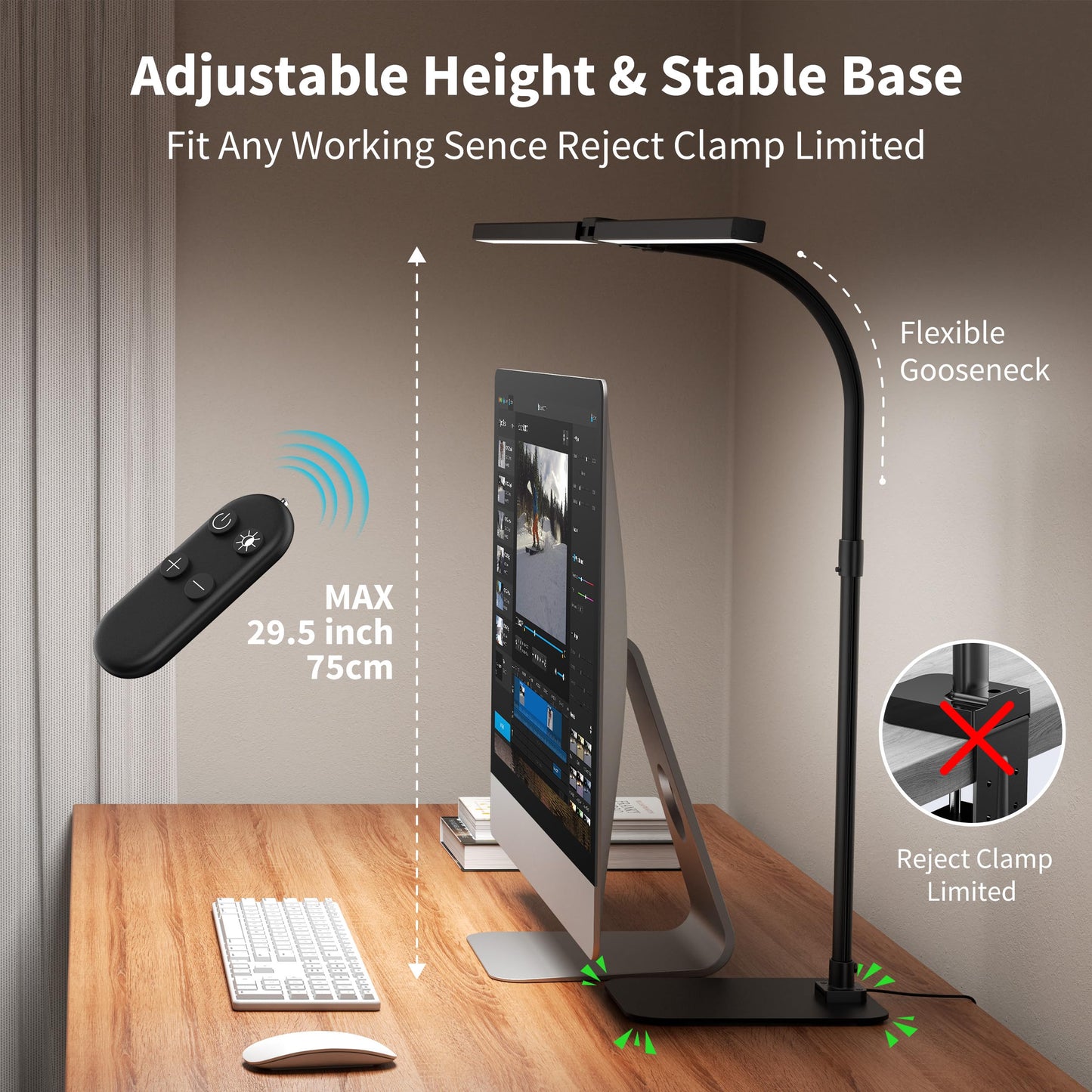 Kaulsoue Desk Lamp Architect Task Dual Head Modern Flexible Gooseneck Tall Dimmable Light for Home Office, 5 Color Modes,Remote Control, 1500lm 24W Extra Bright Lighting