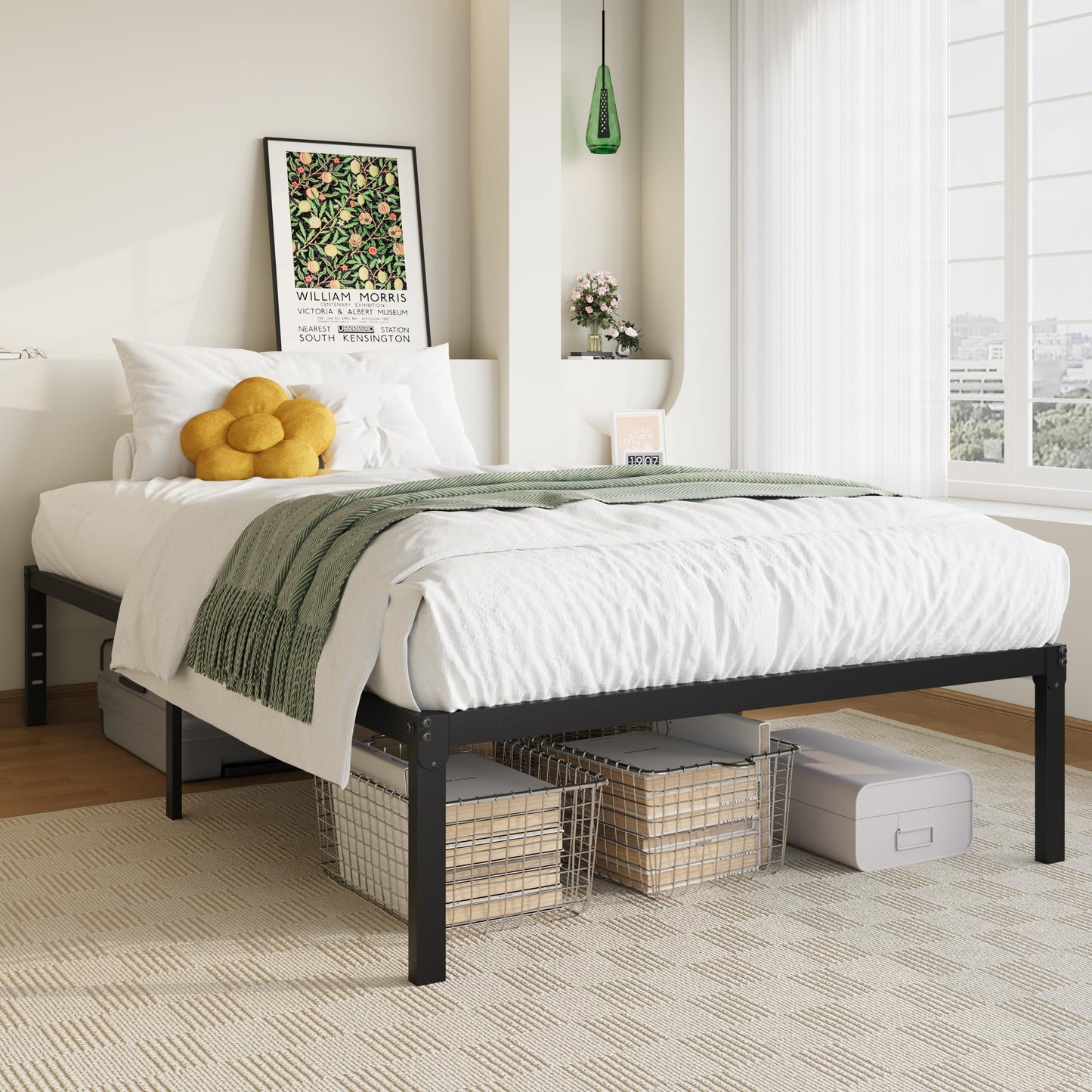 Allewie Twin Bed Frame, 14 inch Metal Platform Beds with Storage Space, No Box Spring Needed and Easy Assembly, Black