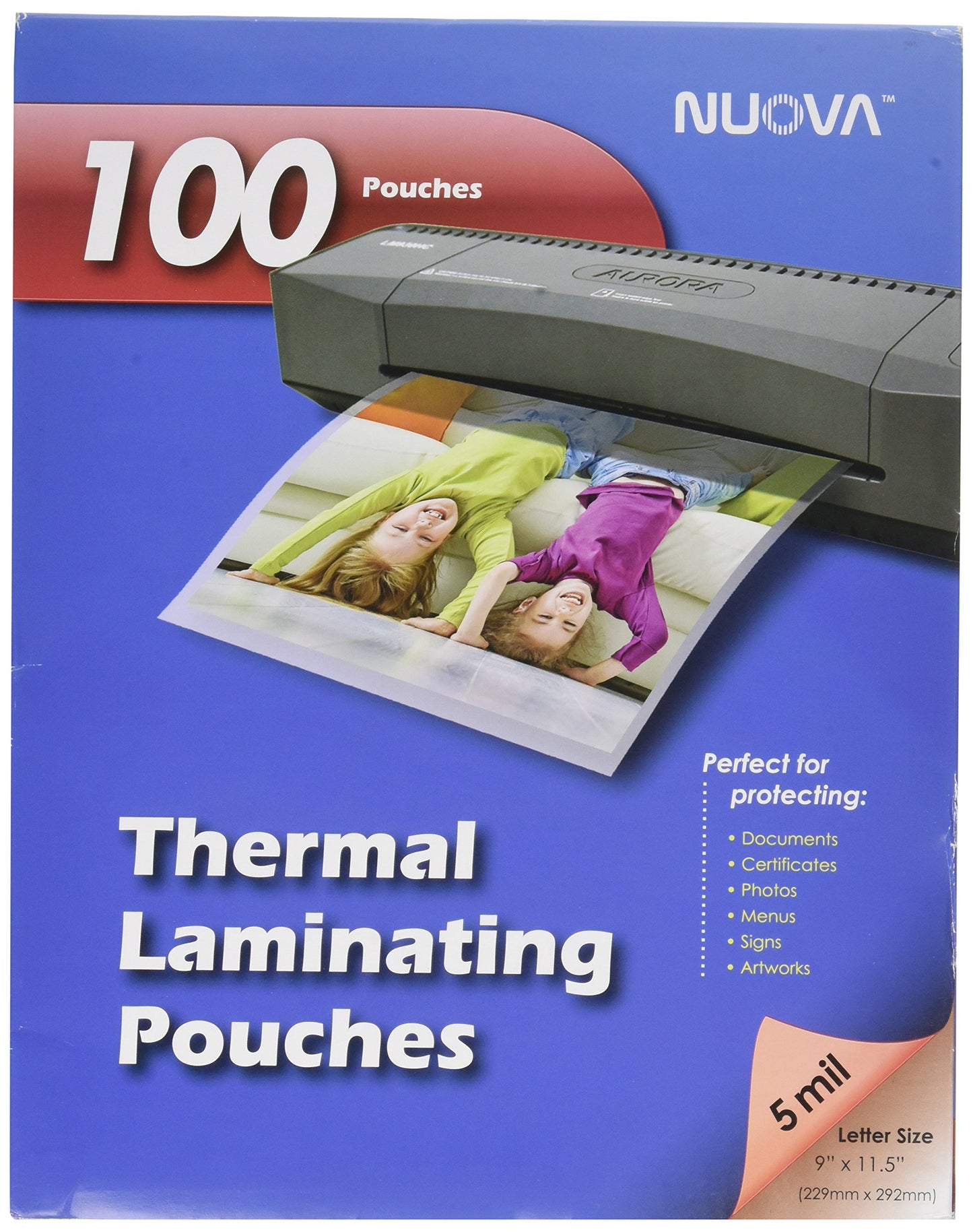Nuova 100-Pack, 5 Mil Thermal Laminating Pouches 9 x 11.5 Inches, Letter Size, LP105H