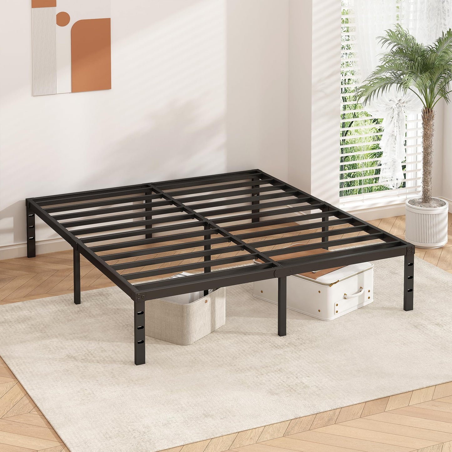 HLIPHA Metal Platform Bed Frame 18 Inch Tall,No Box Spring Needed,Queen Size Bed with Heavy Duty Strong Support Slats,Easy to Assemble,Black