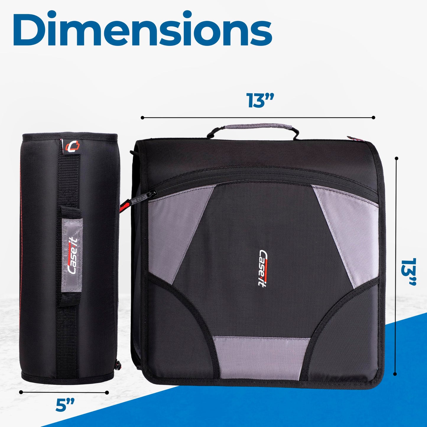 Case-it King Sized Zip Tab School Zipper Binder | 4-Inch D-Rings, 800 Sheet Capacity, 5-Subject Expanding File Folder, Multiple Pockets & Storage Organizer, Shoulder Strap | D-186 Jet Black