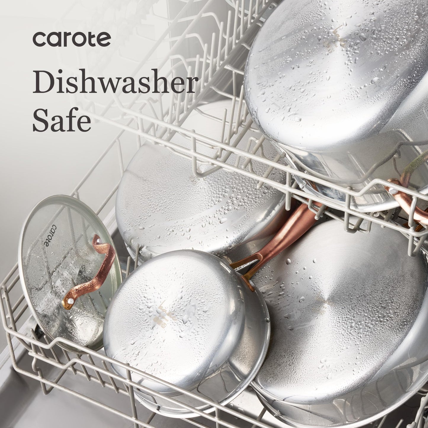 CAROTE 10" Tri-Ply Stainless Steel Deep Frying Pan with Lid, Non-Toxic Saute Pan, Oven Safe, Induction, Ceramic and Gas Cooktops Compatible, Silver