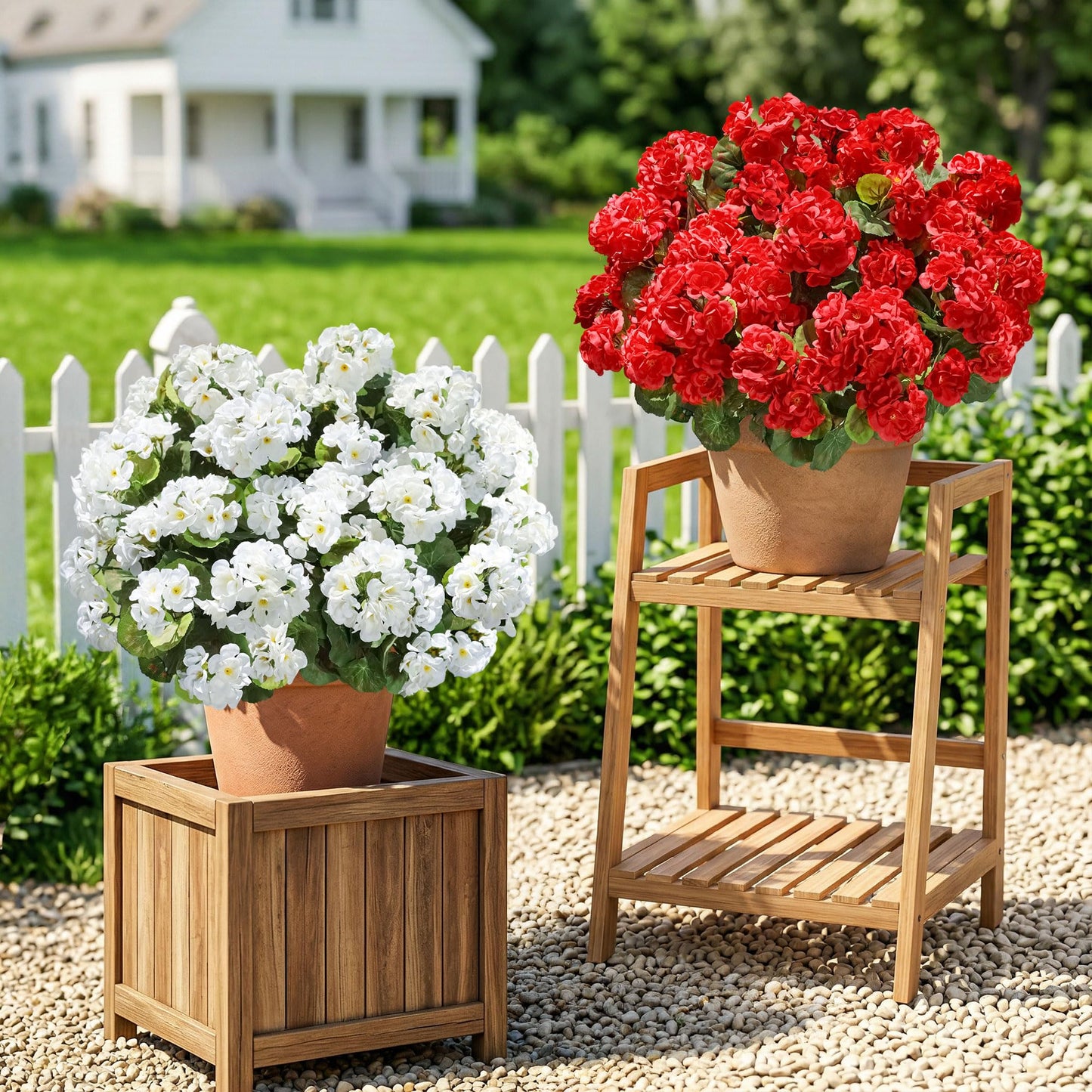 Fake Geraniums Artificial Flowers for Outdoors Outside, 6 Bundles White Silk Geraniums Fake Flowers Plants Realistic UV Resistant Faux Flowers for Outdoor Planters Garden Balcony Yard Porch Indoor