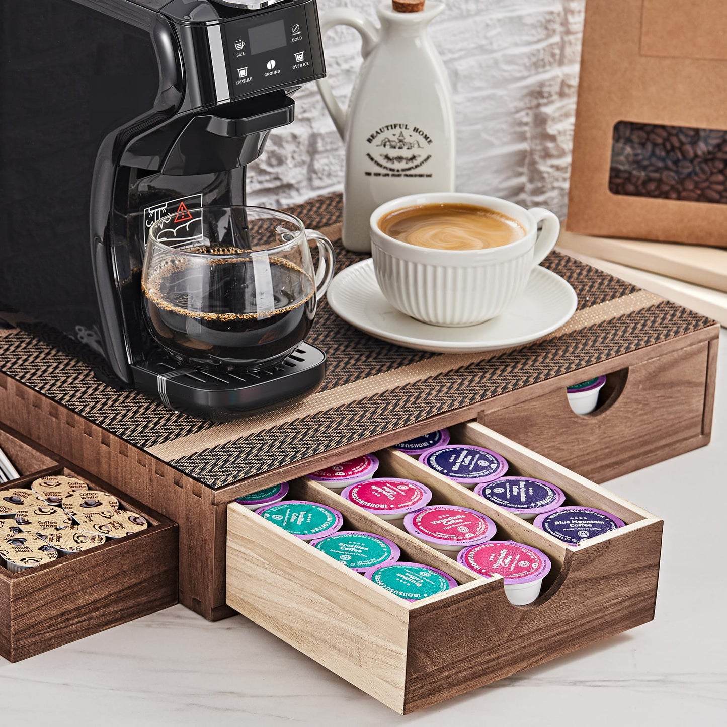 SMARTAKE Wooden K Cup Organizer Coffee Pod Storage Box, Coffee Pod Tea Organizer and Storage, K Pod Drawer Coffee Maker Stand, Kcup Holder for Countertop Kitchen Office Coffee Bar, 30 Pod Capacity