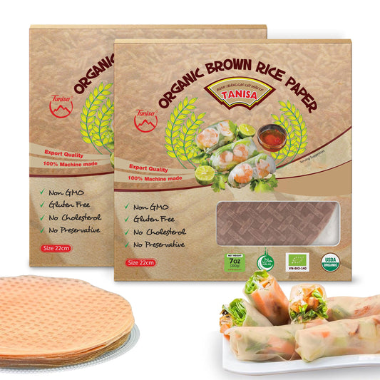 TANISA Organic Brown Rice Paper Wrappers for Spring Rolls - USDA & EU Certified, Gluten Free, Non-GMO, Vegan - 76 Sheets (Pack of 2, 24oz)