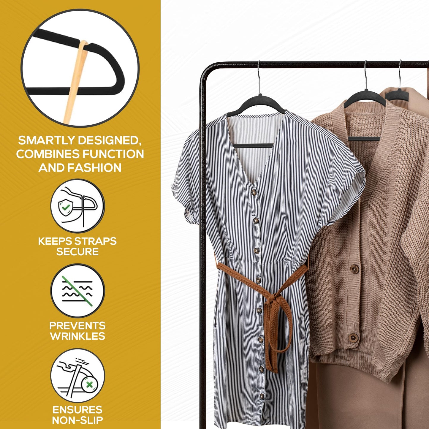 Techzoo Premium Velvet Hangers 30 Pack Ultra Thin Non Slip Adult Felt Space Saving Suit Hanger for Closet Heavy Duty Coat Pants Jackets Dress Hangers 360° Swivel Hook Hold Upto 10 lbs Black