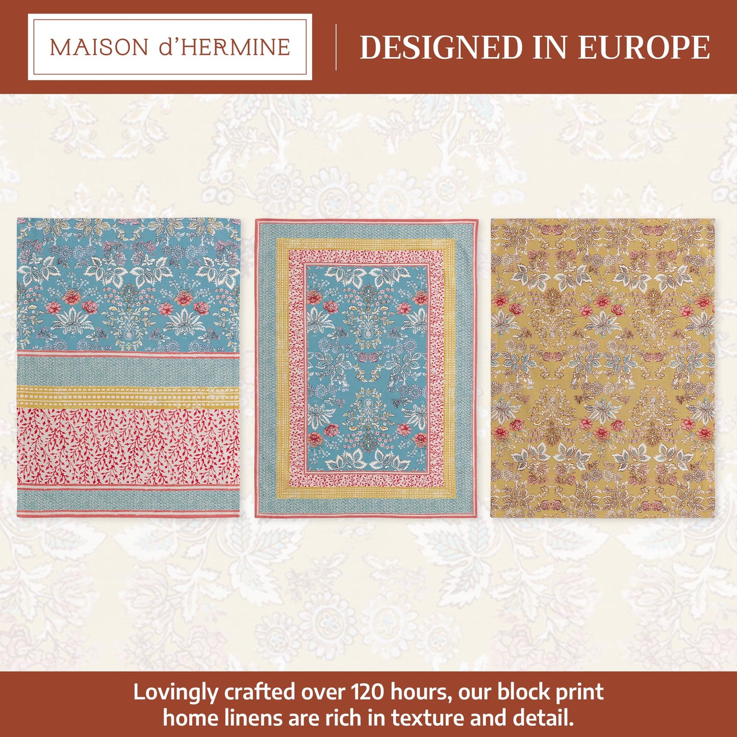 Maison d' Hermine Kitchen Towels Set of 3 100% Cotton 27.50" x 20" Reusable Cloth Tea Dish Towels Absorbent with Hanging Loop for Kitchen Farmhouse Hotel Spring Summer - Marquise