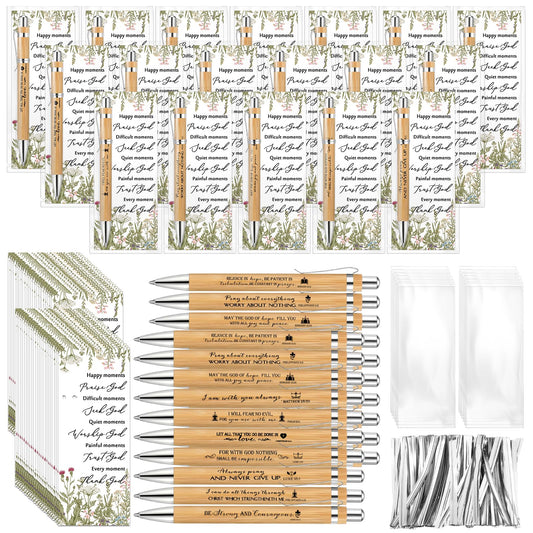 100 Set Christian Religious Gifts Bulk Include Bible Verse Pens and Inspirational Bookmarks Scripture Quote Bible Study Group Church Gifts for Christian Graduation Father's Day Pastor (Bamboo)
