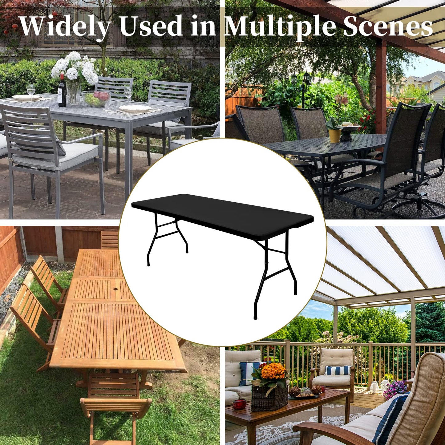 10 Pack Stretch Fabric Table Top Cap Cover, fits 6' Tables, Spandex Table Covers Washable Elastic Universal Rectangle Tablecloth Protector for Indoor Outdoor Party Picnic Wedding, Black, 30" W x 72" L