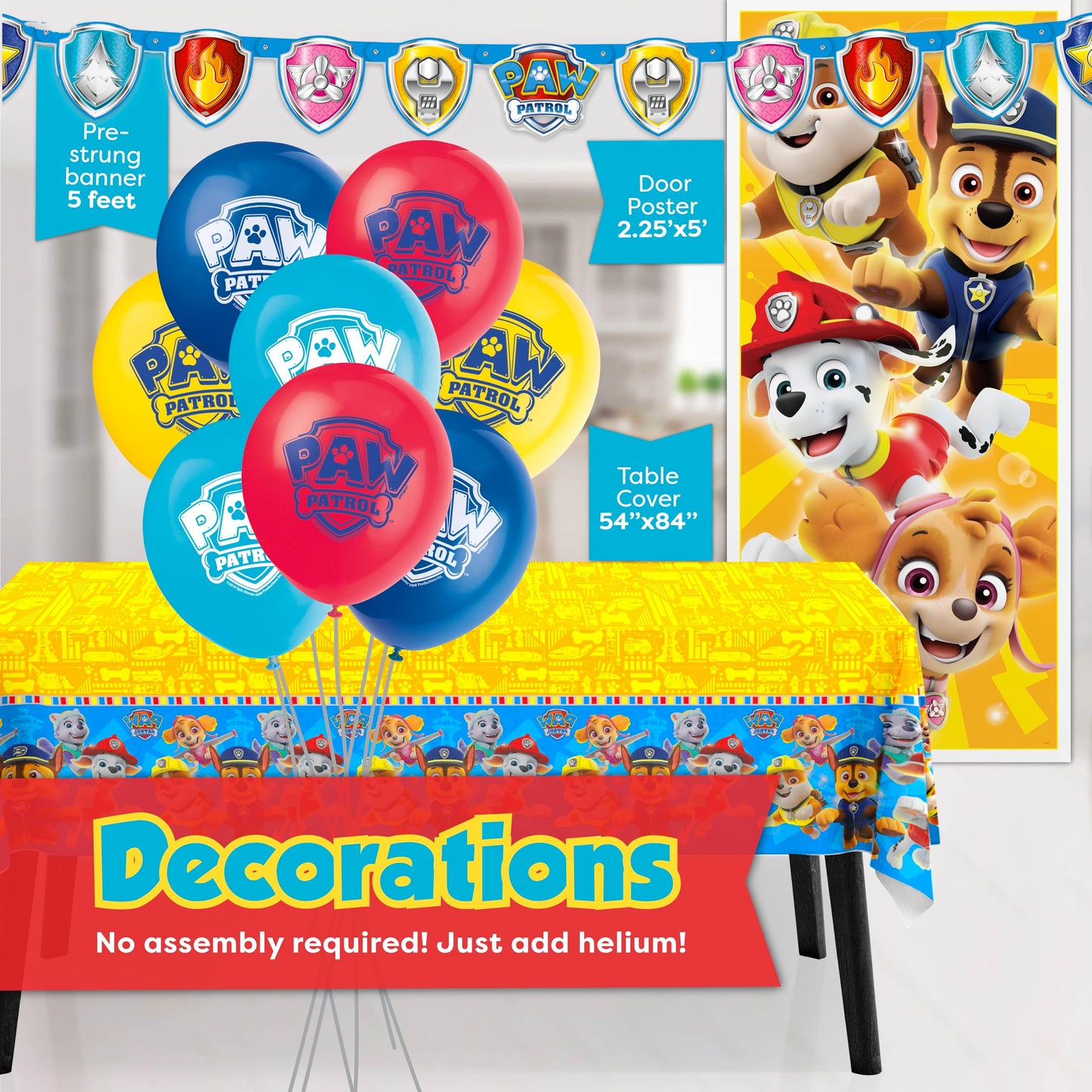 Paw Patrol Birthday Decorations | Serves 16 | Door Poster, Banner, Balloons, Tablecloth, Plates and Napkins, Character Masks, Sticker | Paw Patrol Party Decorations