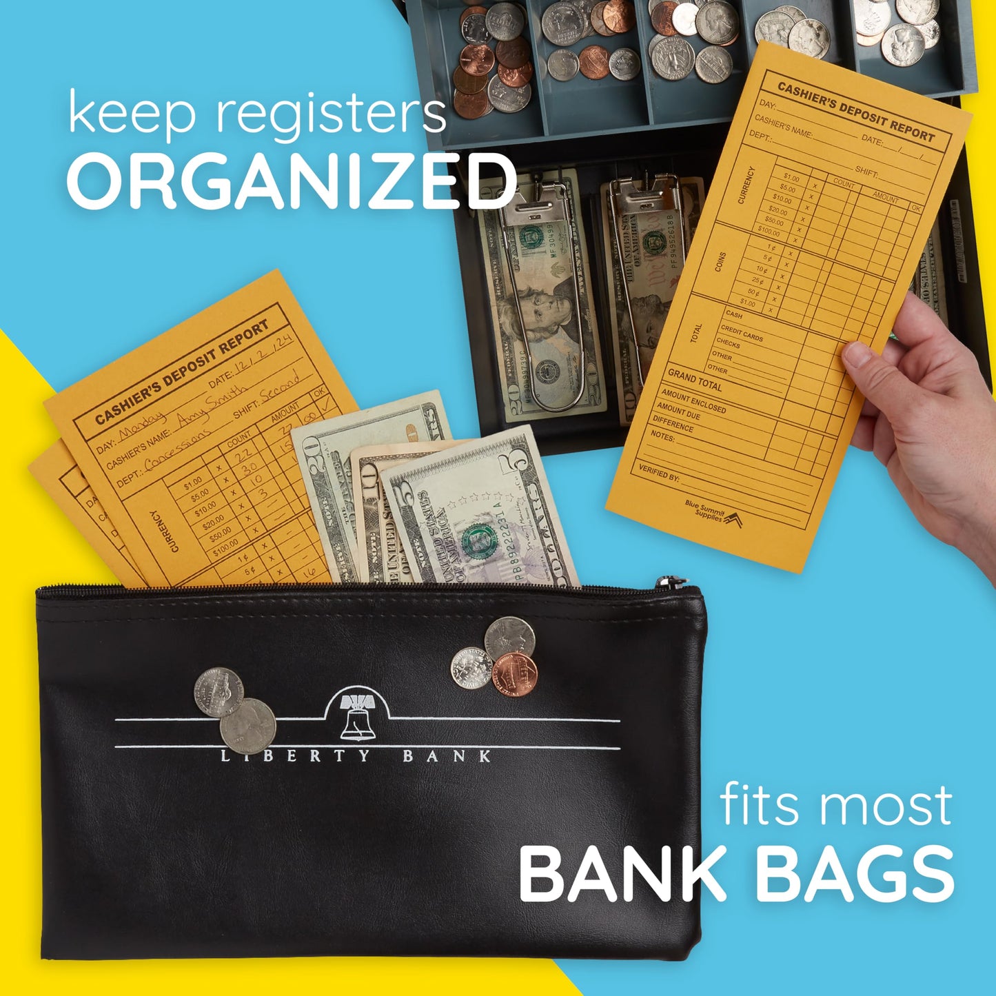 Blue Summit 500 Cash Deposit Envelopes, Cashier Deposit Envelopes for Small Business Money Drops, Retailers and Restaurants to Drop Cash Deposits with Banks, 24lb Brown Kraft, 500 Pack