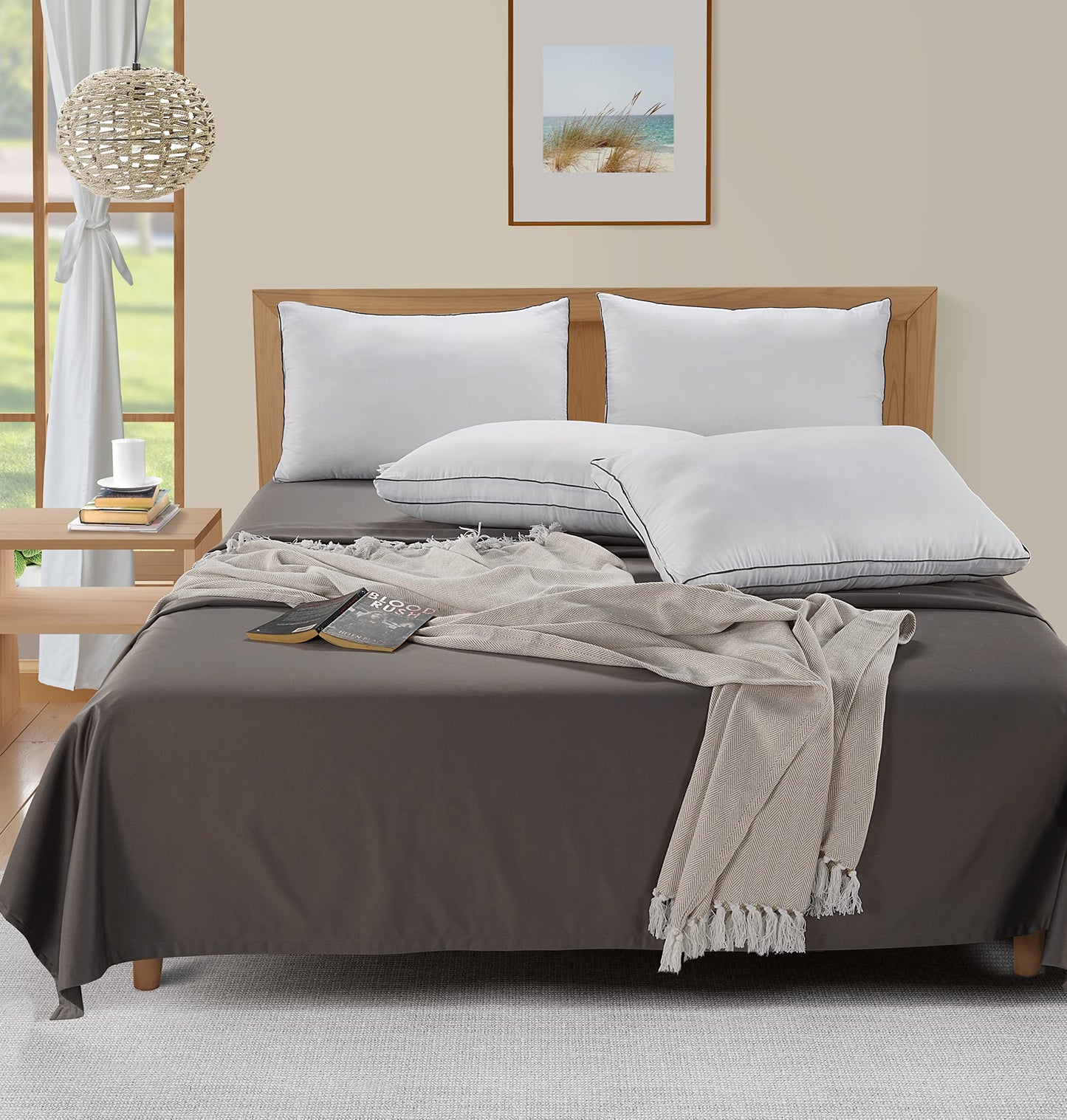 LANE LINEN Bed Pillows Standard Size Set of 4-20"x26" Medium Firm Down Alternative Pillows for Sleeping, Hotel Quality Back Stomach or Side Sleeper 4 Pack Pillow, Cooling Soft Easy Care - White