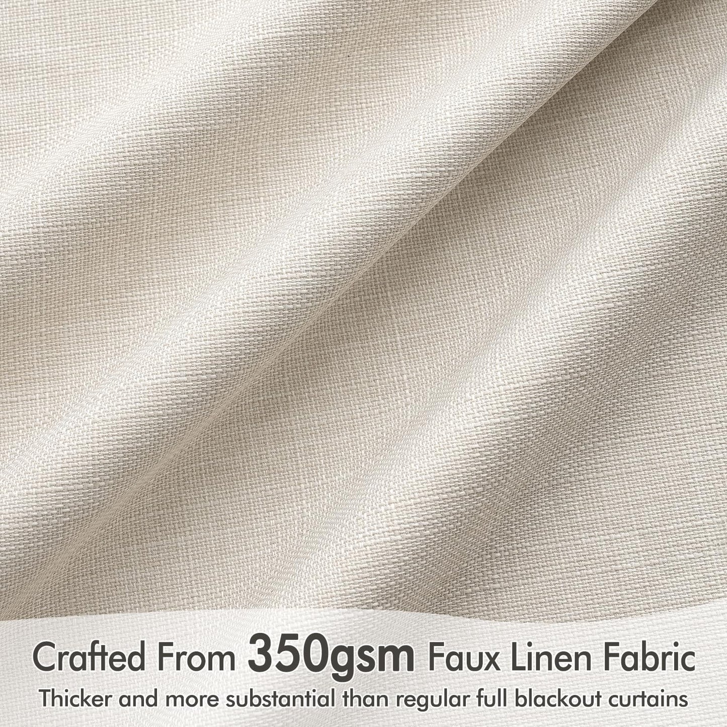 MIULEE 100% Blackout Curtains 96 Inch Long 2 Panels Set for Bedroom, Cream Thick Faux Linen Black Out Curtain Room Darkening Pleated Floor to Ceiling Window Drapes with Hooks for Living Room, Birch