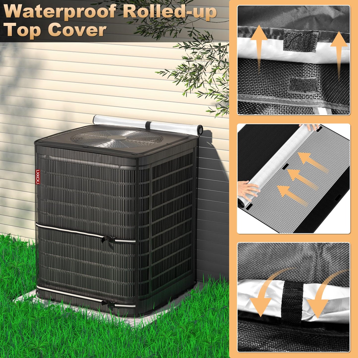 LXKCKJ Full Mesh Top Air Conditioner Cover for Outside Units- 2 in 1 Central Air conditioner Cover with 420D Waterproof Fabric and Textilene, Outdoor AC Covers Defender (Black-36x36x40)