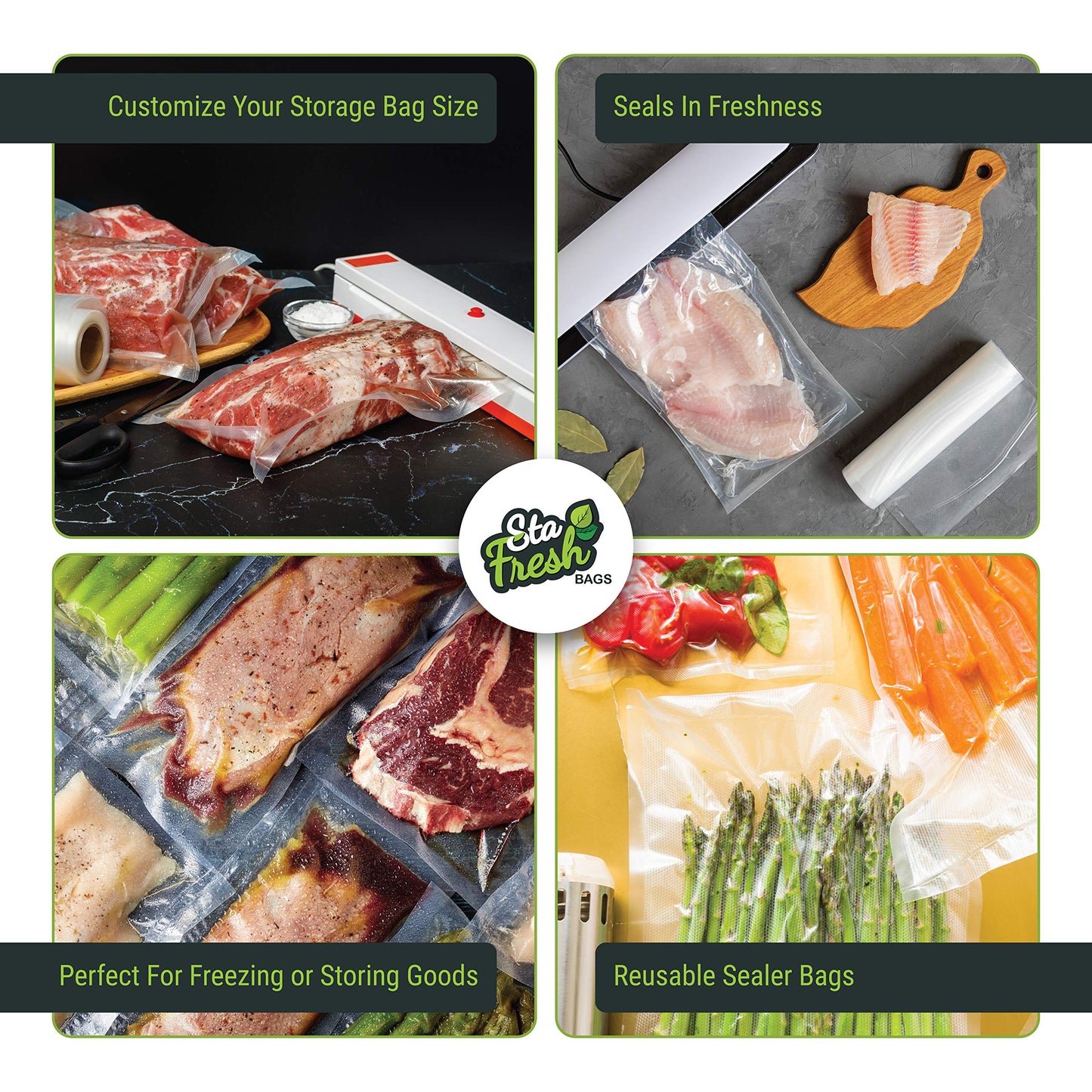 Sta Fresh Vacuum Sealer Bags, 10 inch x 14 inch, Gallon Size, 3.5mil Thick, Bulk Food Saver Storage, Sous Vide Cooking, Freezer Bag, USA Made, 10x14, 100 Count