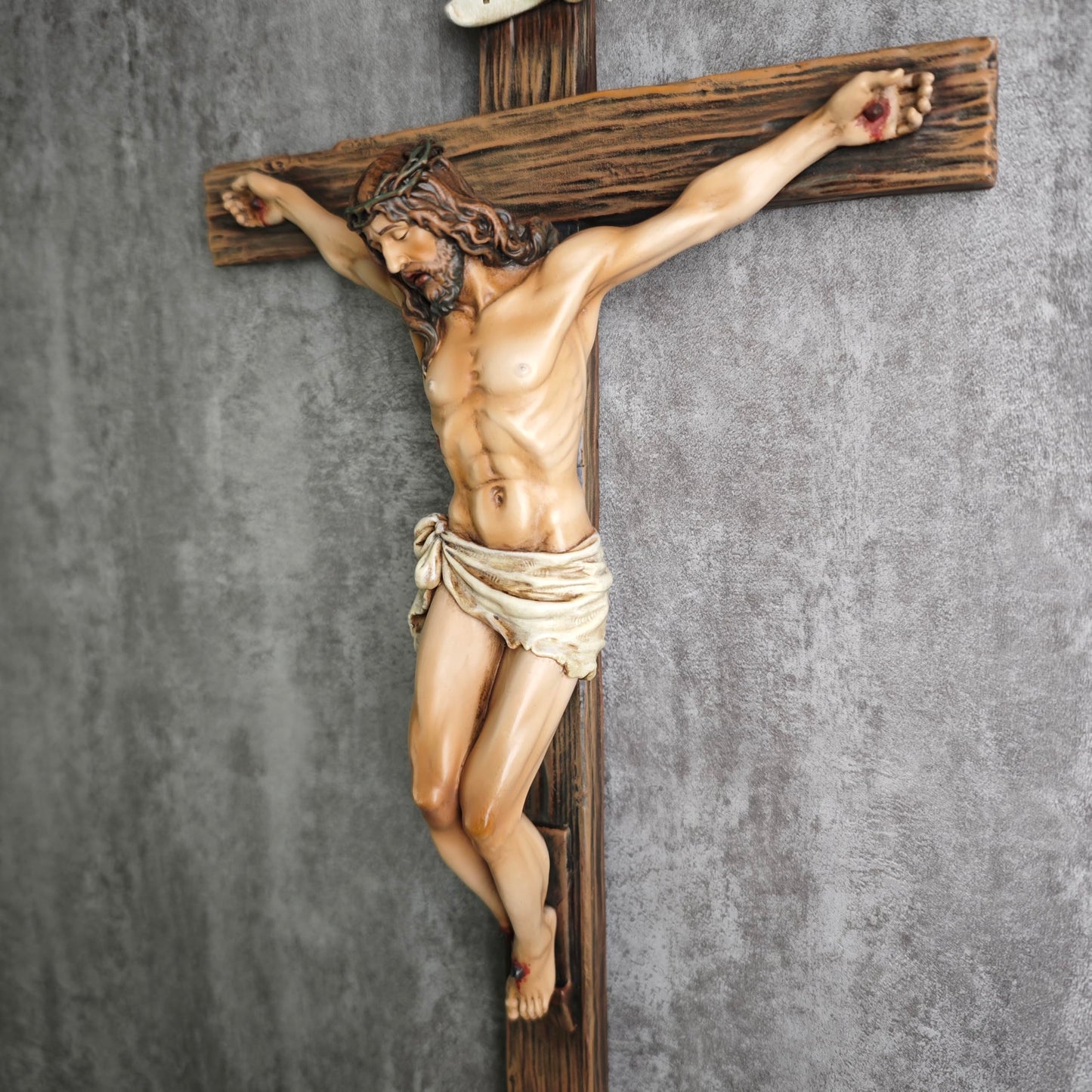 BC Catholic Crucifix Wall Cross, 14"H Jesus Christ Inspirational Home Décor, Religious Devout Gift, Renaissance Sculpture Handmade by Buildclassic