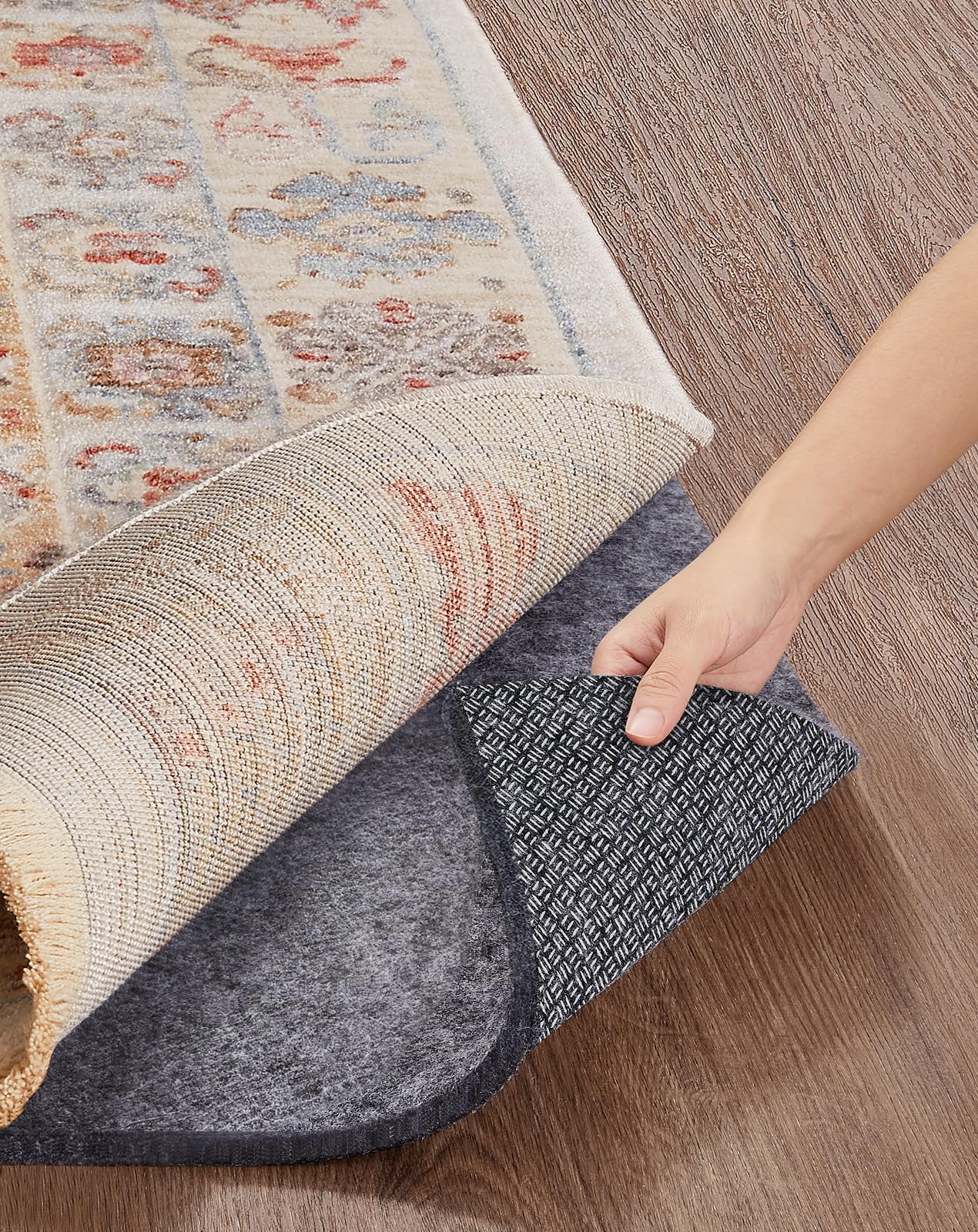 Veken Non Slip Cushioned Rug Pad Gripper 3 x 5 Ft, Felt and Silicone Backing, 1/4 inch Thick Carpet Liner for Hardwood Floors and Finishes, Under Area Rugs Anti Skid Mat, Keep Rugs Safe and in Place