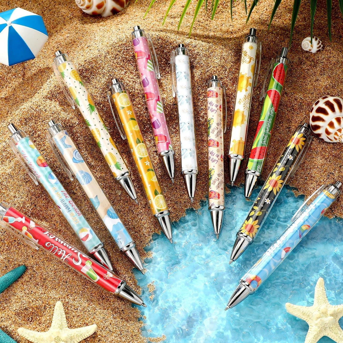 Chiisong 120 Pcs Summer Pens Retractable Hawaiian Theme Cute Ballpoint Pens Comfortable Writing Black Ink Medium Point 1mm for Pretty Journaling Men Women School Office Supplies Party Gifts