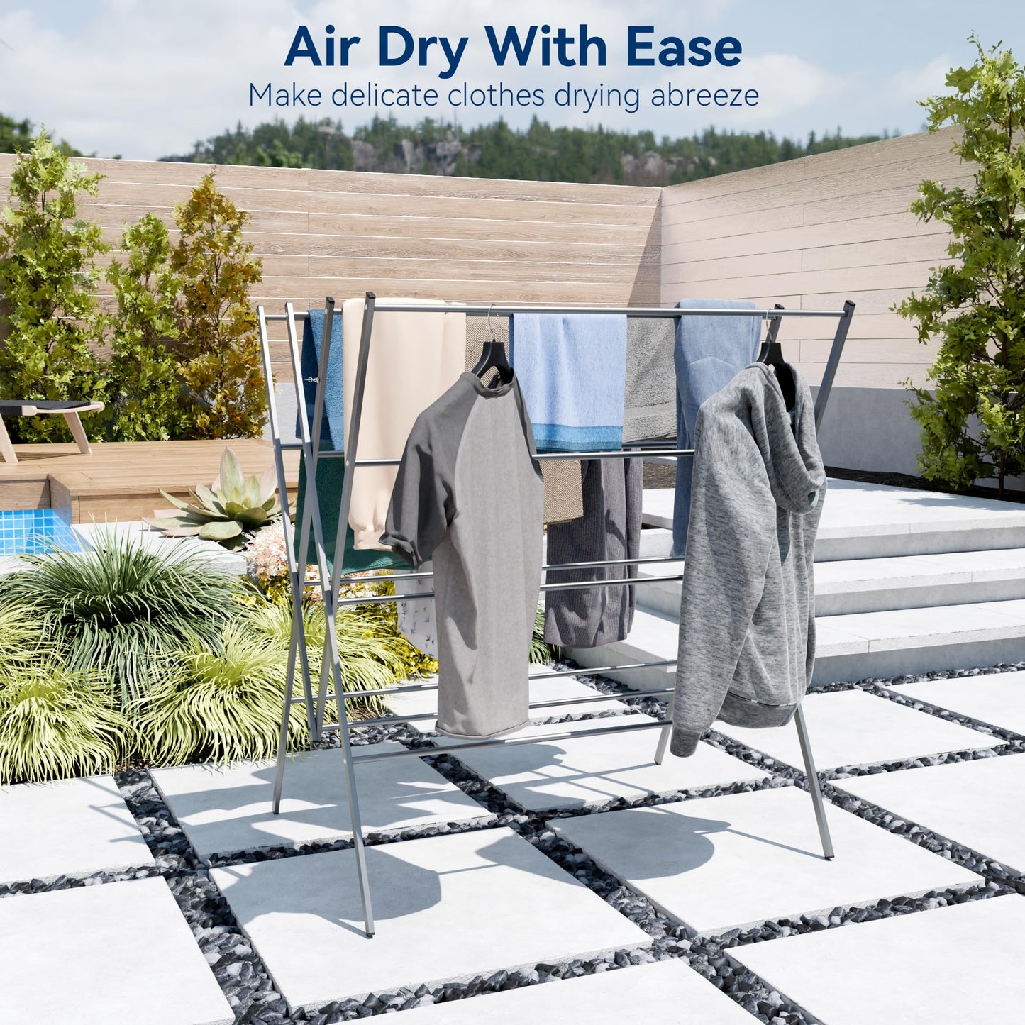 Whitmor Drying Rack Clothing,Large 12 Drying Poles Clothes Drying Rack,Foldable Portable Laundry Drying Rack for Air Drying Clothing,Towel,Delicate Eac for Indoor & Outdoor