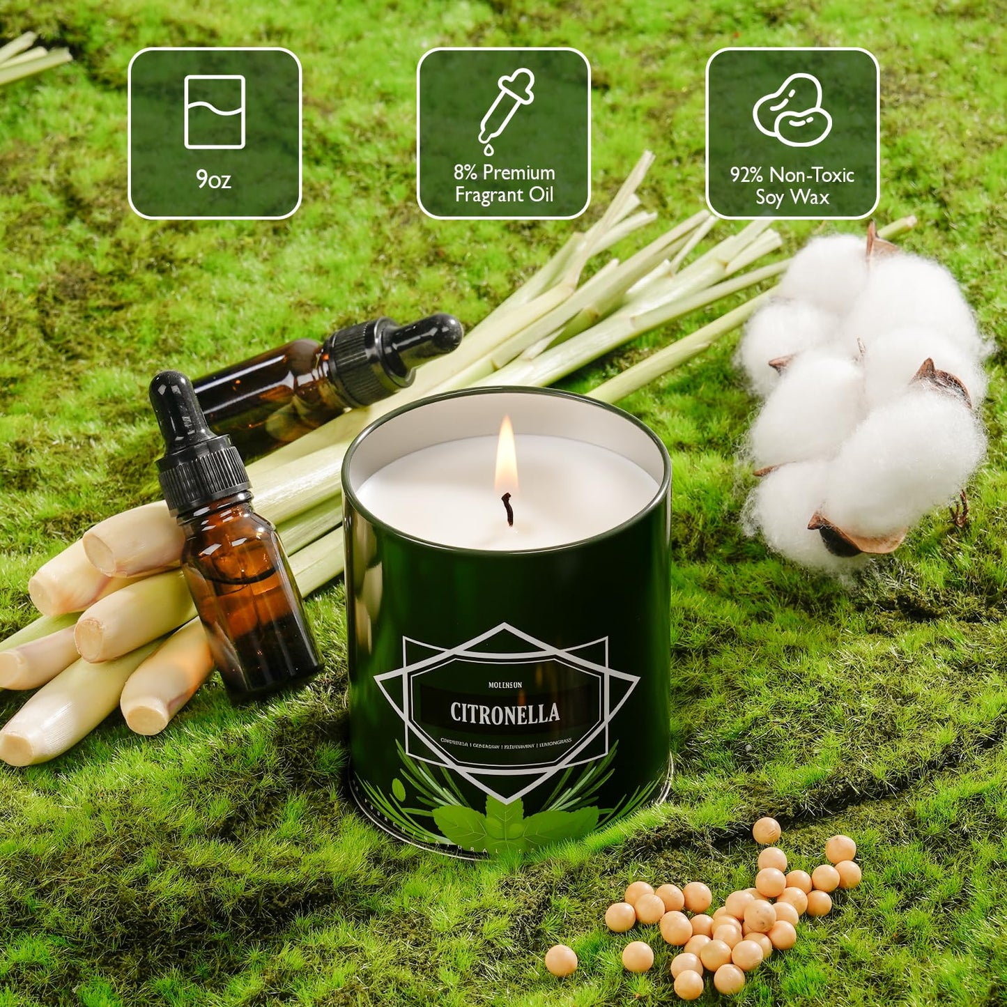 Citronella Candles Outdoor 4-Pack, Total 36oz Citronella Candles for Outside Patio, Camping & Garden, Summer Gifts for Indoor Home Scented, 50-Hour Burn Time, 9 Ounce Each