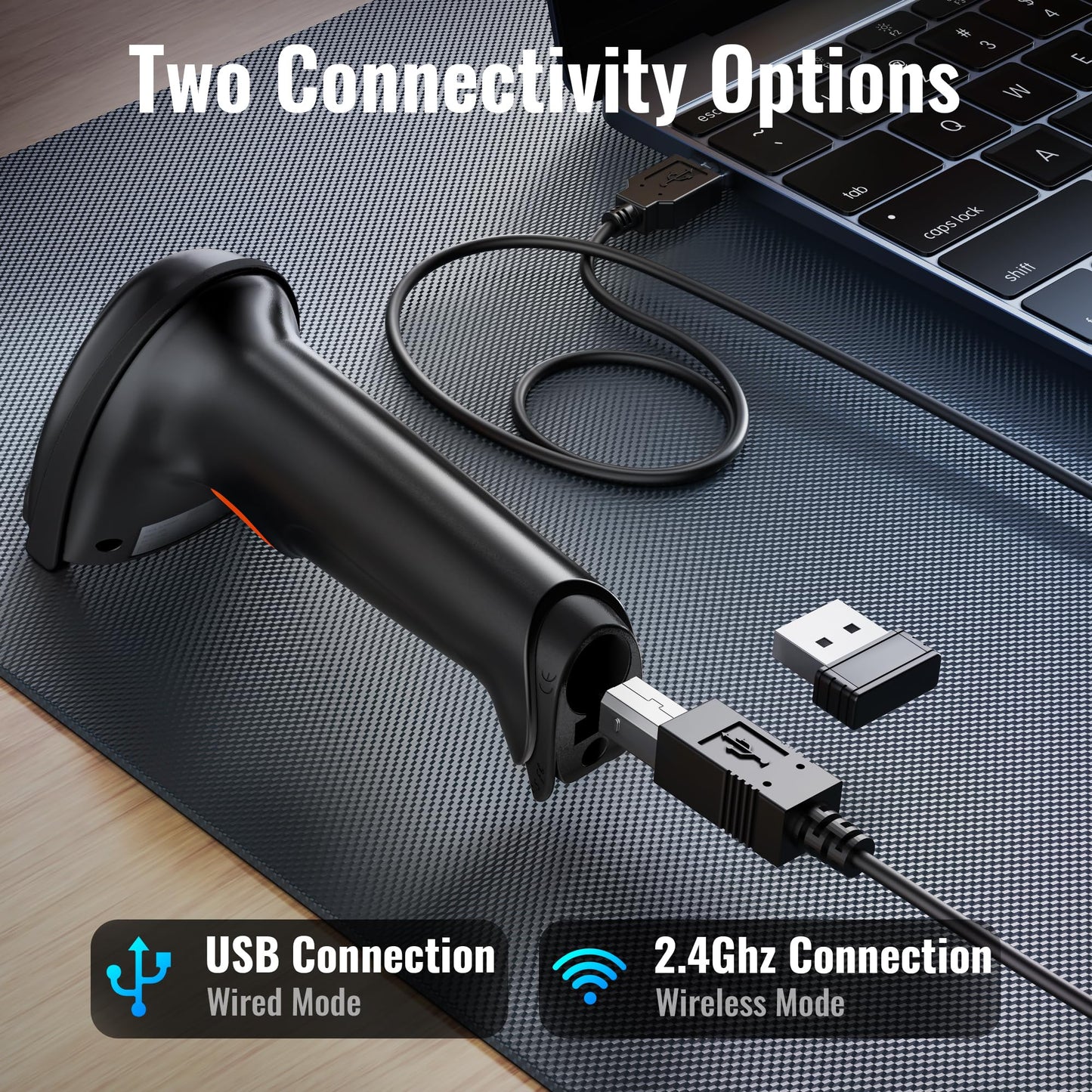 Tera 1D 2D QR Barcode Scanner Wireless and Wired with Battery Level Indicator Digital Printed Bar Code Reader Cordless Handheld Barcode Scanner Compact Plug and Play Model D5100