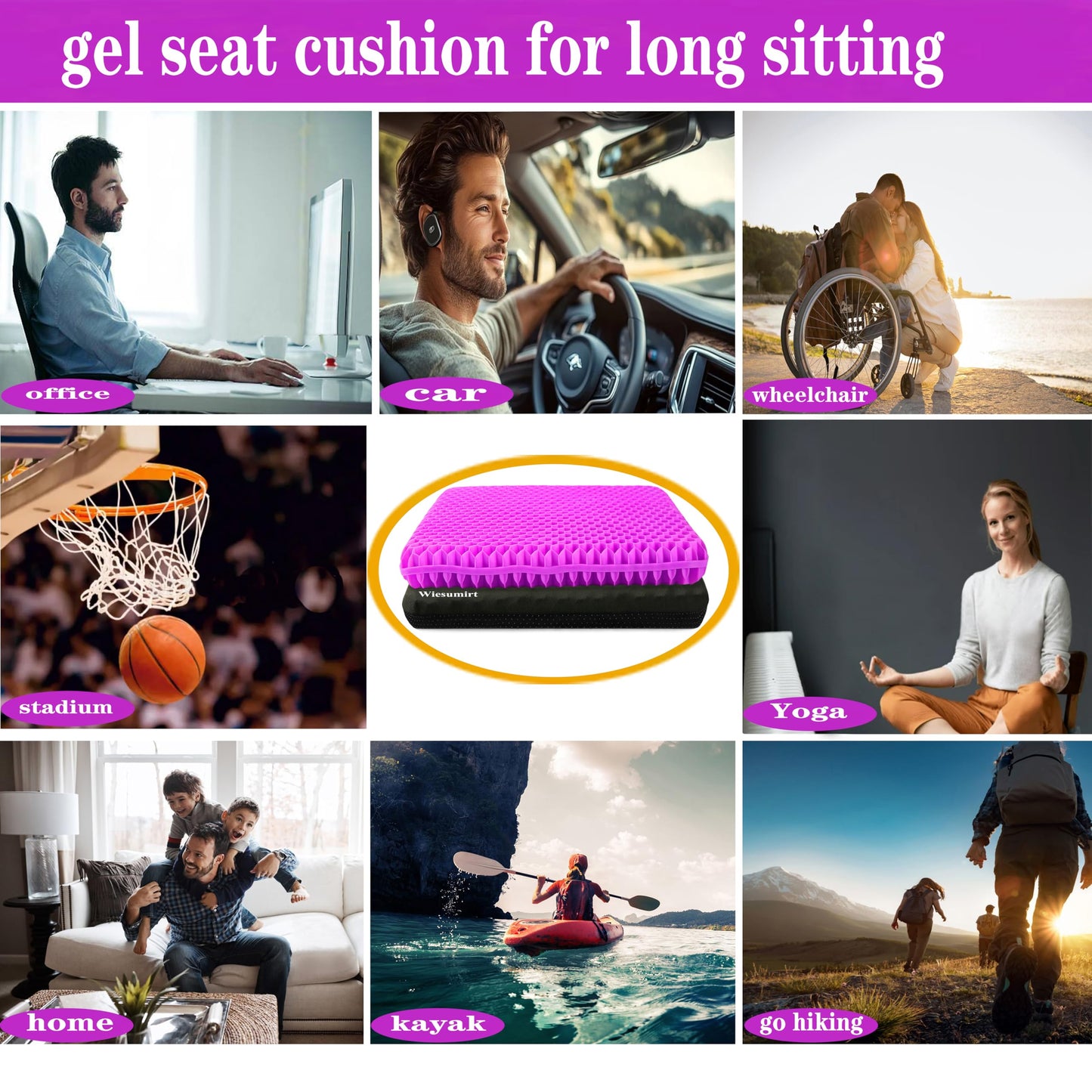 Plus Size Gel Seat Cushion for Long Sitting, Extra Large and Thick, Seat Cushion for Back, Hip, Sciatica, Tailbone Pain Relief, Used for Office, Wheelchair, Car, Recliner, Stadium, Kayka.(Rose red)