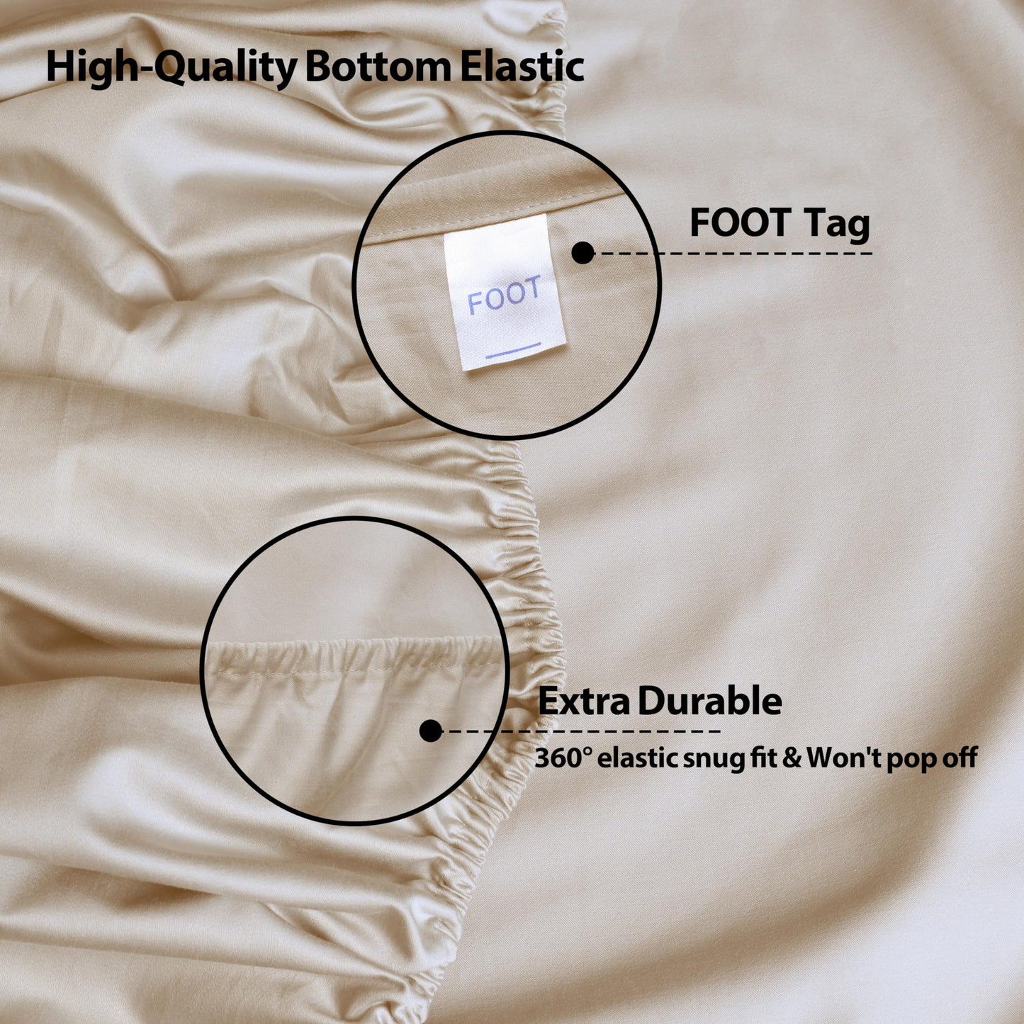2-Pack Pure Cotton Twin XL Bottom Sheet for Adjustable Bed Split King, 600 TC 16" Deep Pocket Egyptian Cotton Fitted Sheet (2-Pack, Twin XL, Beige)