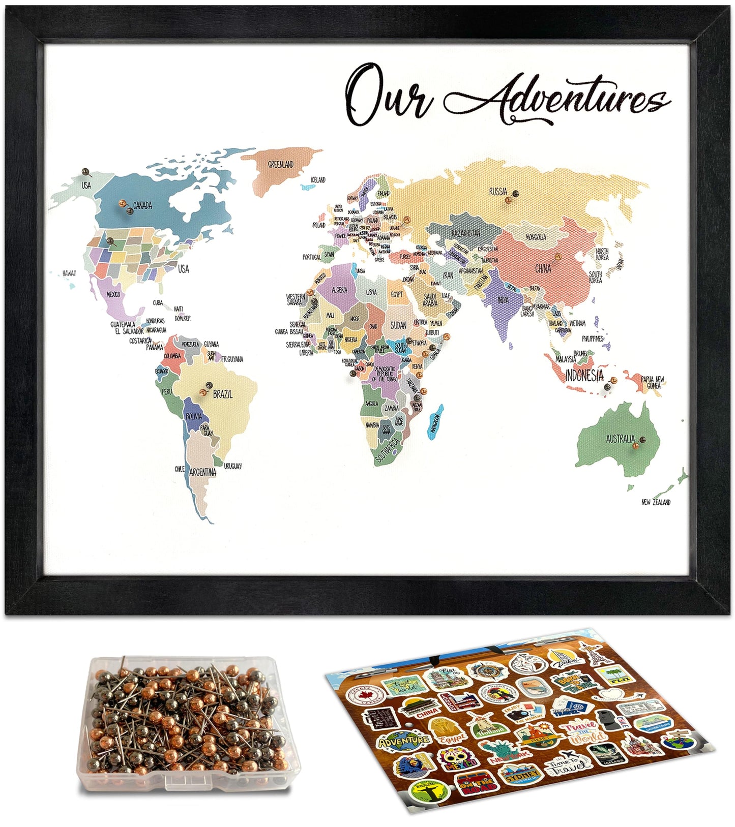 flinelife World Map Pin Board,12X10, World Travel Map With Pins, Perfect For Couples or Retirement Gift