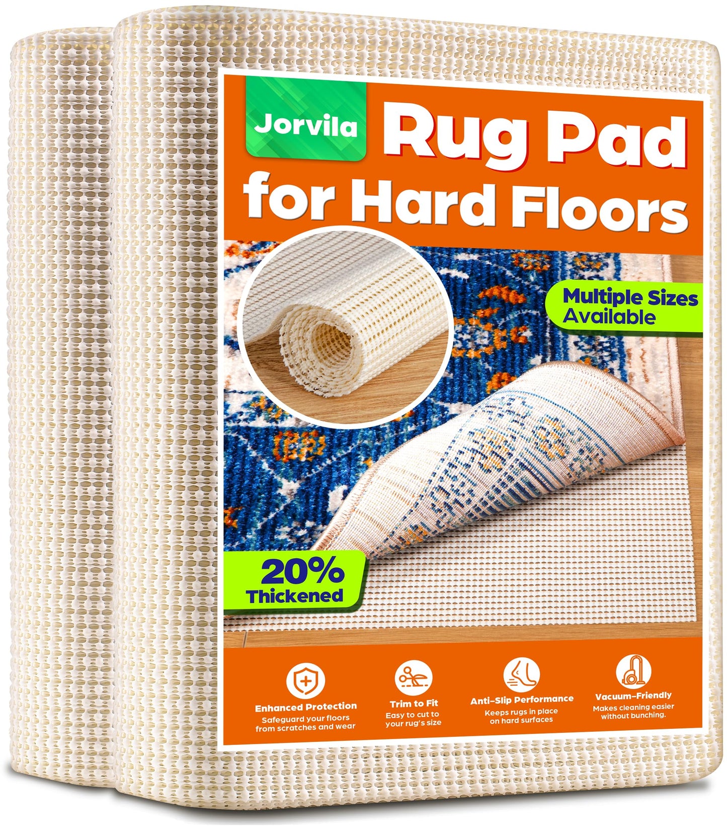 Jorvila Non-Slip Rug Pad Gripper 9x12 Feet, Anti Skid Mat for Under Area Rugs, Keeps Rugs in Position and Safe, Thick Cushioned Carpet Pad for Hardwood Floors Protection
