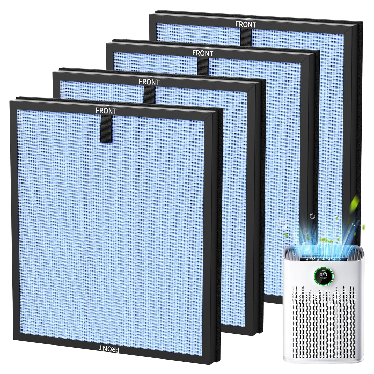 4-Pack HAP603 Replacement Filter Compatible With ECOSELF HAP603 & HAP603WF Air Purifier, 3-IN-1 Hepa Filter with Activated Carbon for Home Office, # RFHAP603, Blue