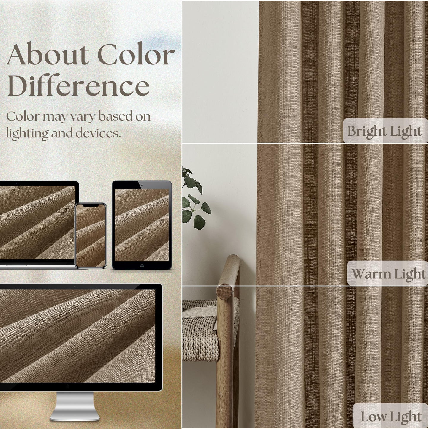 TWODRAPES Pinch Pleated Neutral Linen Curtains 2 Panels Set Living Room Dining Pinch Pleat Back Tab Light Filtering Farmhouse Boho Retro Window Curtain Drapes 84 Inch Length Latte Tan Brown