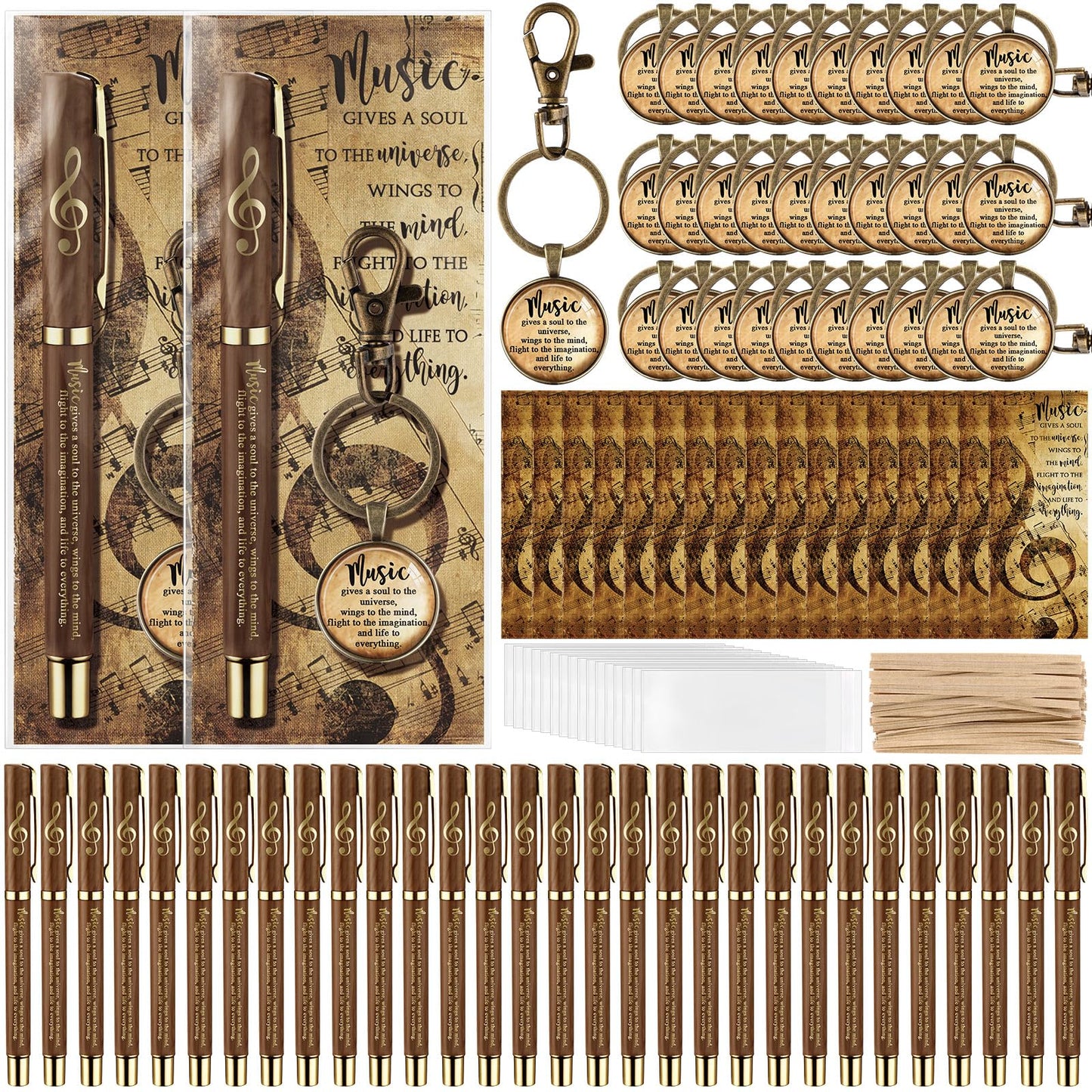 Spakon 30 Sets Music Gifts Set Music Themed Thank You Gifts Keychains Pens Bookmarks Opp Bags Sets Musician Appreciation Gift for Teacher Choir Employee Coworker Social Worker