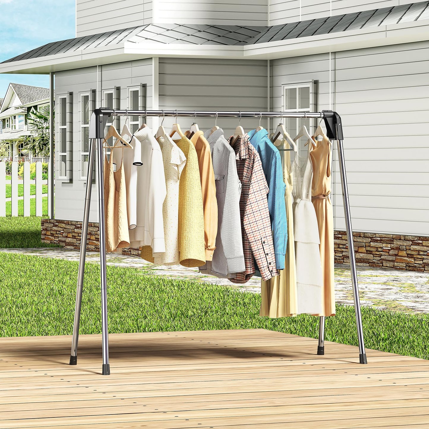 APEXCHASER Clothes Drying Rack, Stainless Steel Drying Rack Clothing with Height-Adjustable, Foldable Gullwings Laundry Drying Rack, Indoor Outdoor Use, No Assembly, White