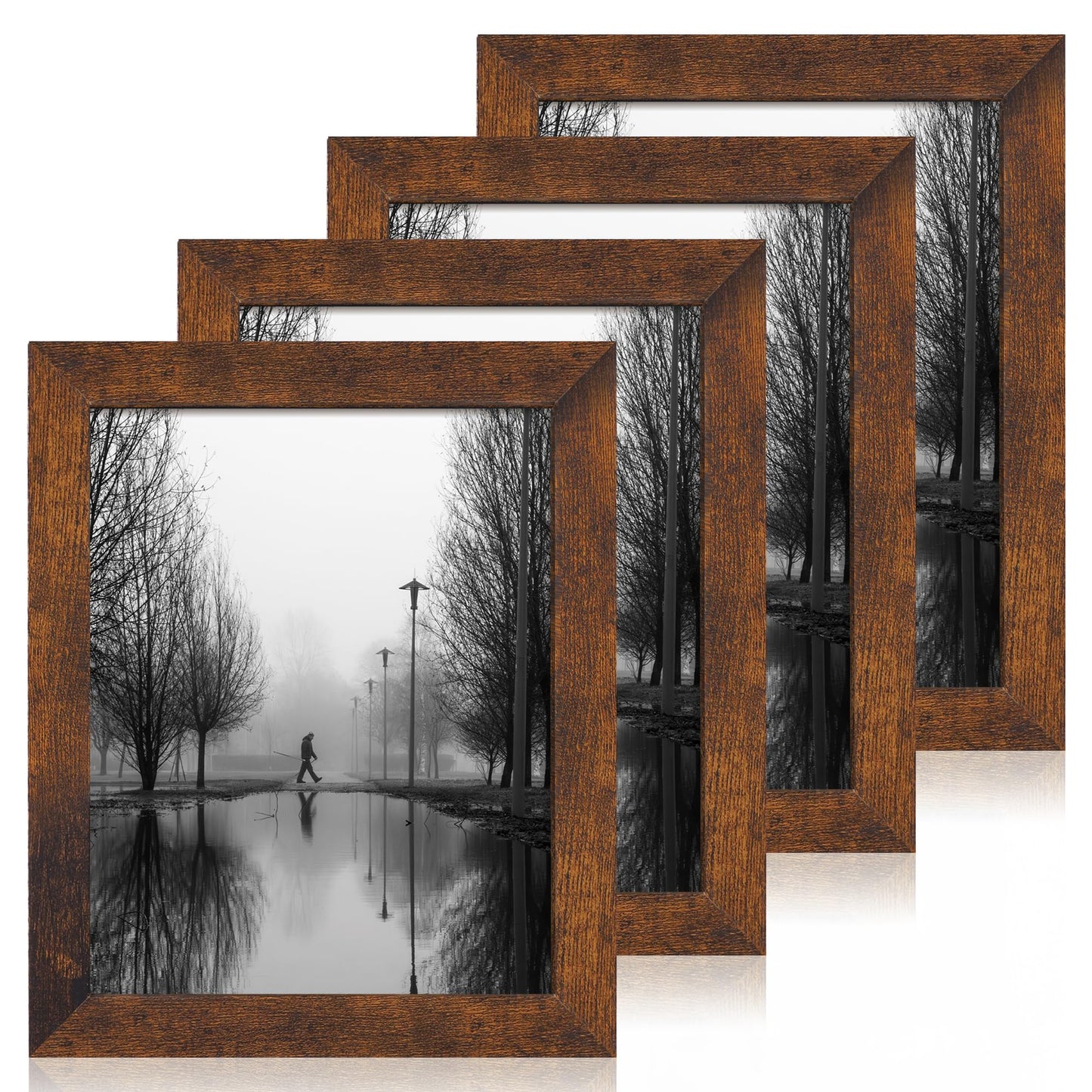 iRahmen 8.5x11 Picture Frame Set of 4, High Definition Real Glass Rustic Frame, Wood Photo Frames 8.5 by 11 Diploma Document for Wall Hanging and Tabletop Display