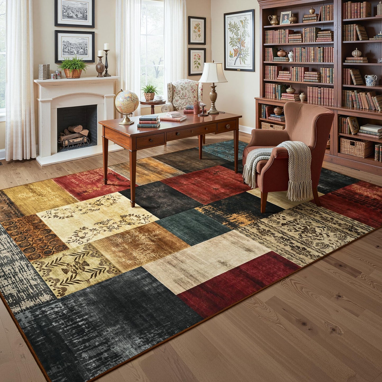 Tepook Modern Area Rug for Living Room, 5x7 Geometric Large Rugs for Bedroom, Washable Patchwork Rug Indoor Non-Slip Throw Carpets for Dining Room Office Farmhouse Home Decor, Multi