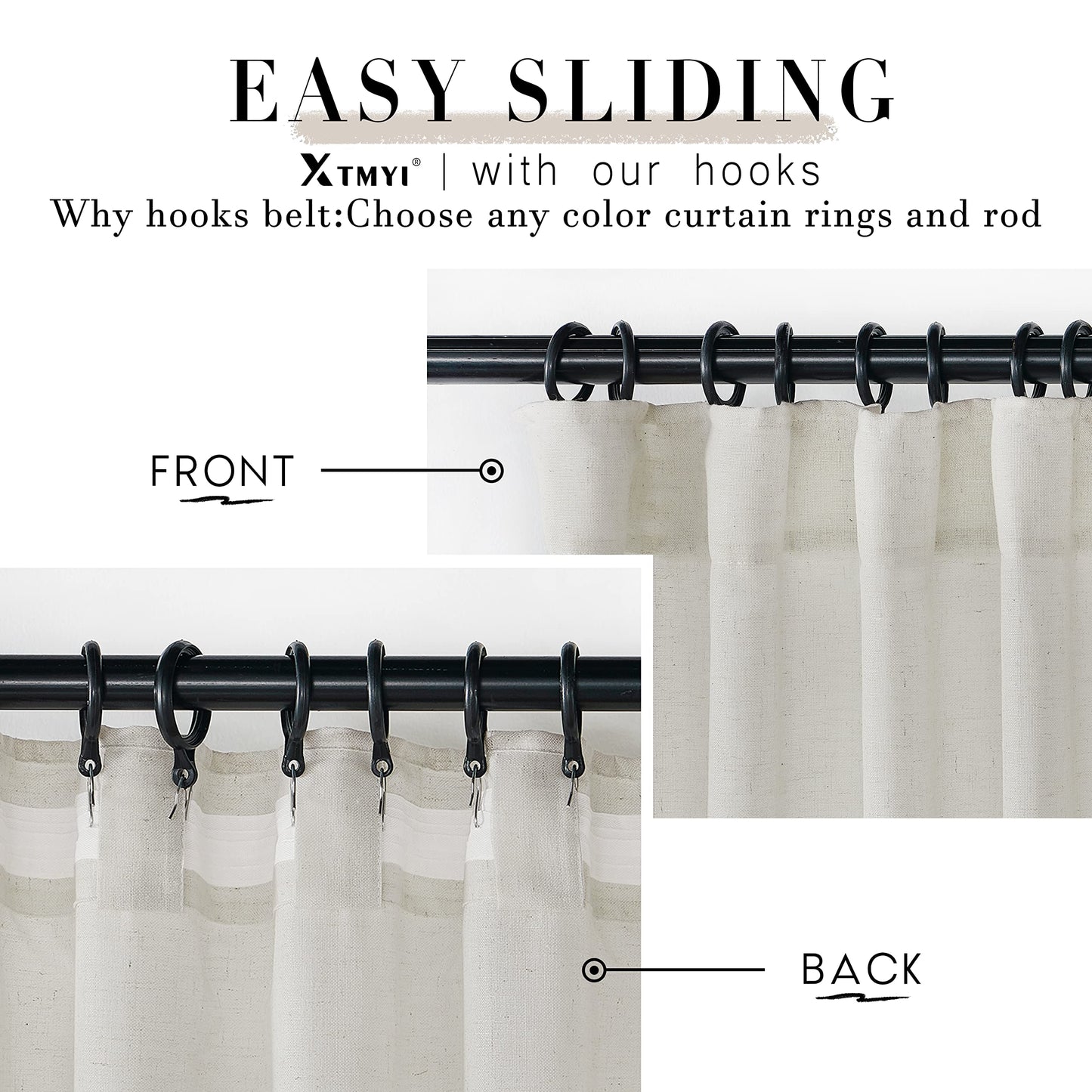 XTMYI 108 Inch Linen Curtains, Extra Long Ceiling Curtain for Track System with Hooks, Sheer Light Filitering 9FT 9 FT Curtains for Living Room Bedroom, Set of 2 Panel, Cream