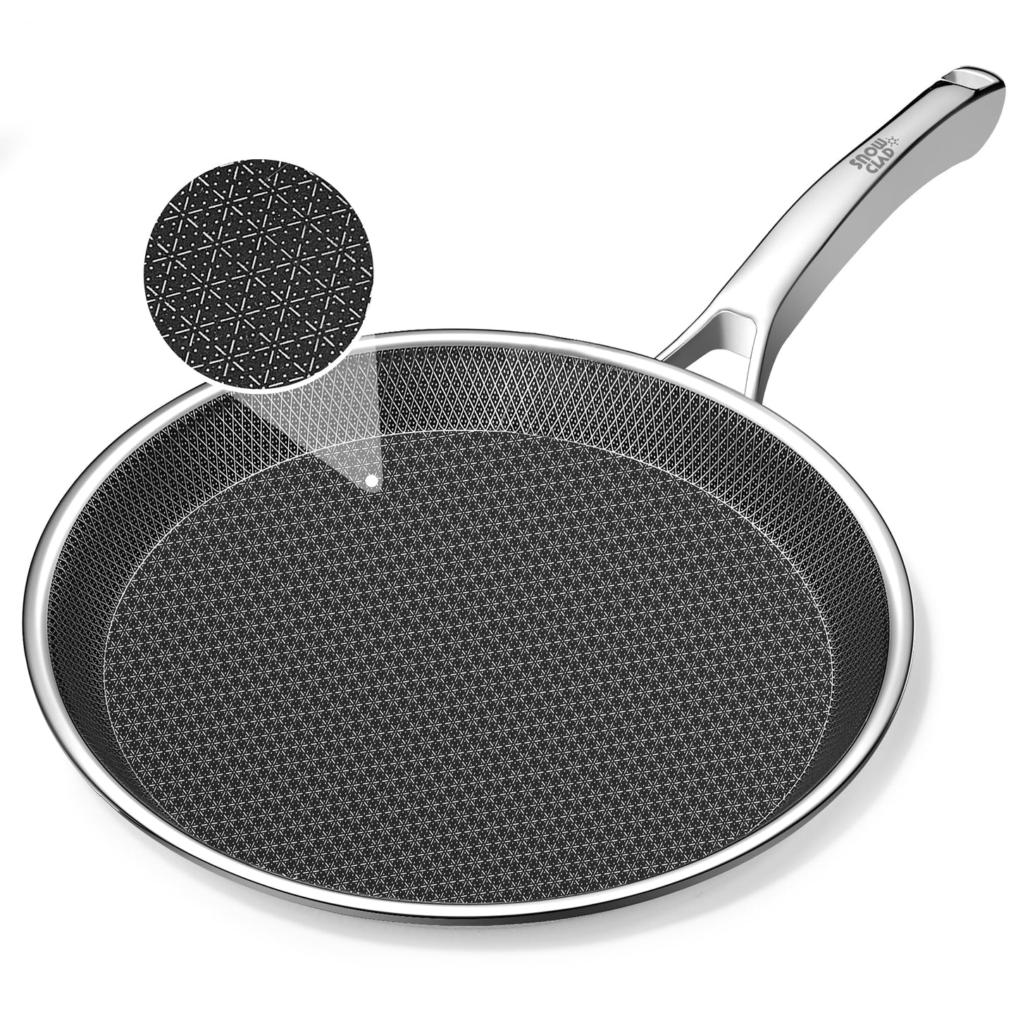 SNOWCLAD Crepe Pan,12 in Nonstick Crepe Pan, Stainless Steel Flat Skillet,Non Stick Dosa Tawa Comales Para Tortillas Pancake Pan,Dishwasher and Oven Safe Cookware,Induction Compatible, PFOA Free