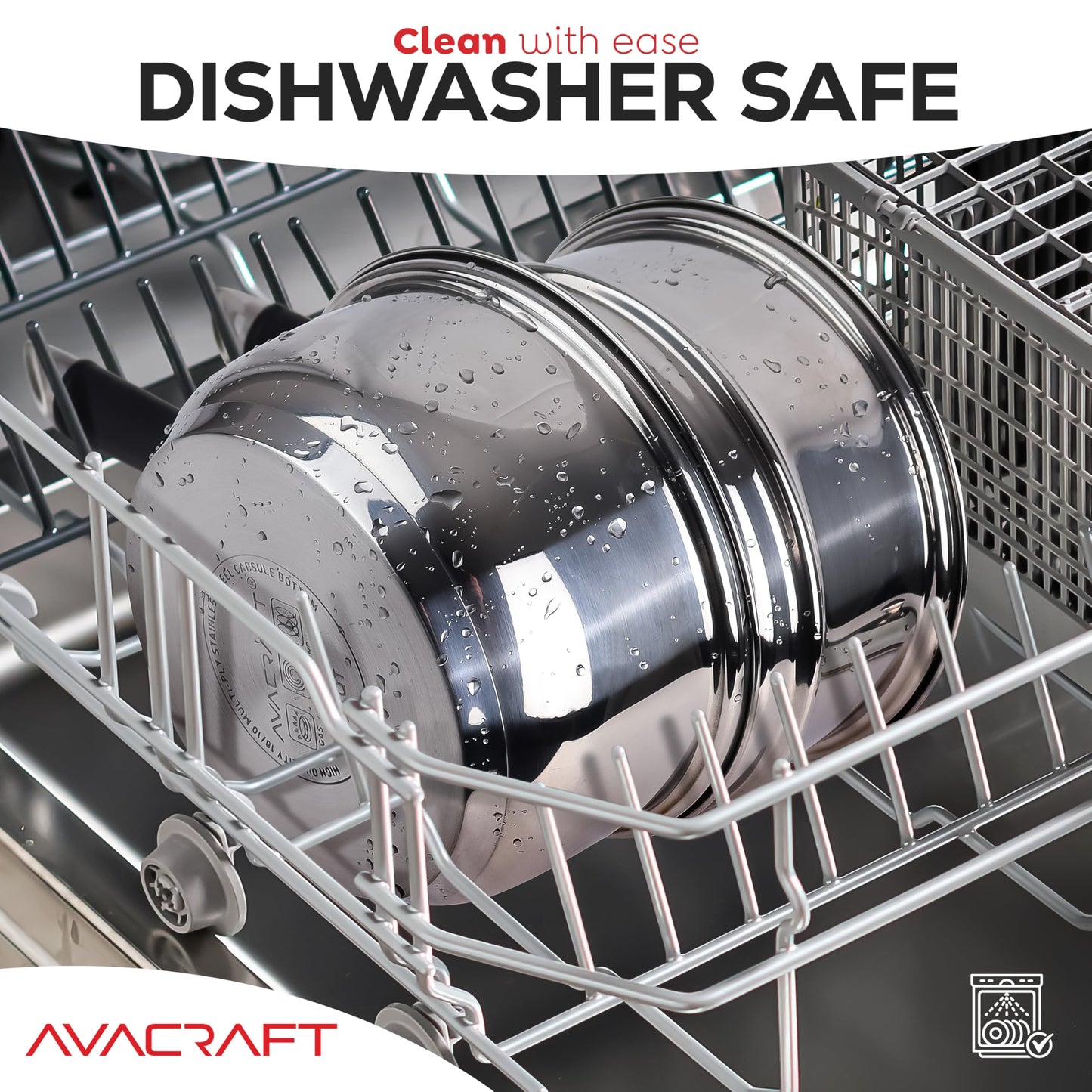 AVACRAFT 18/8 Stainless Steel Double Boiler, 1.5 Quart - Quality Clad Melting Pot for Butter, Chocolate, Cheese, Wax, Sauces - Even Heat, Tempered Glass Lid, Long Handle, Bottom has 5 Layers