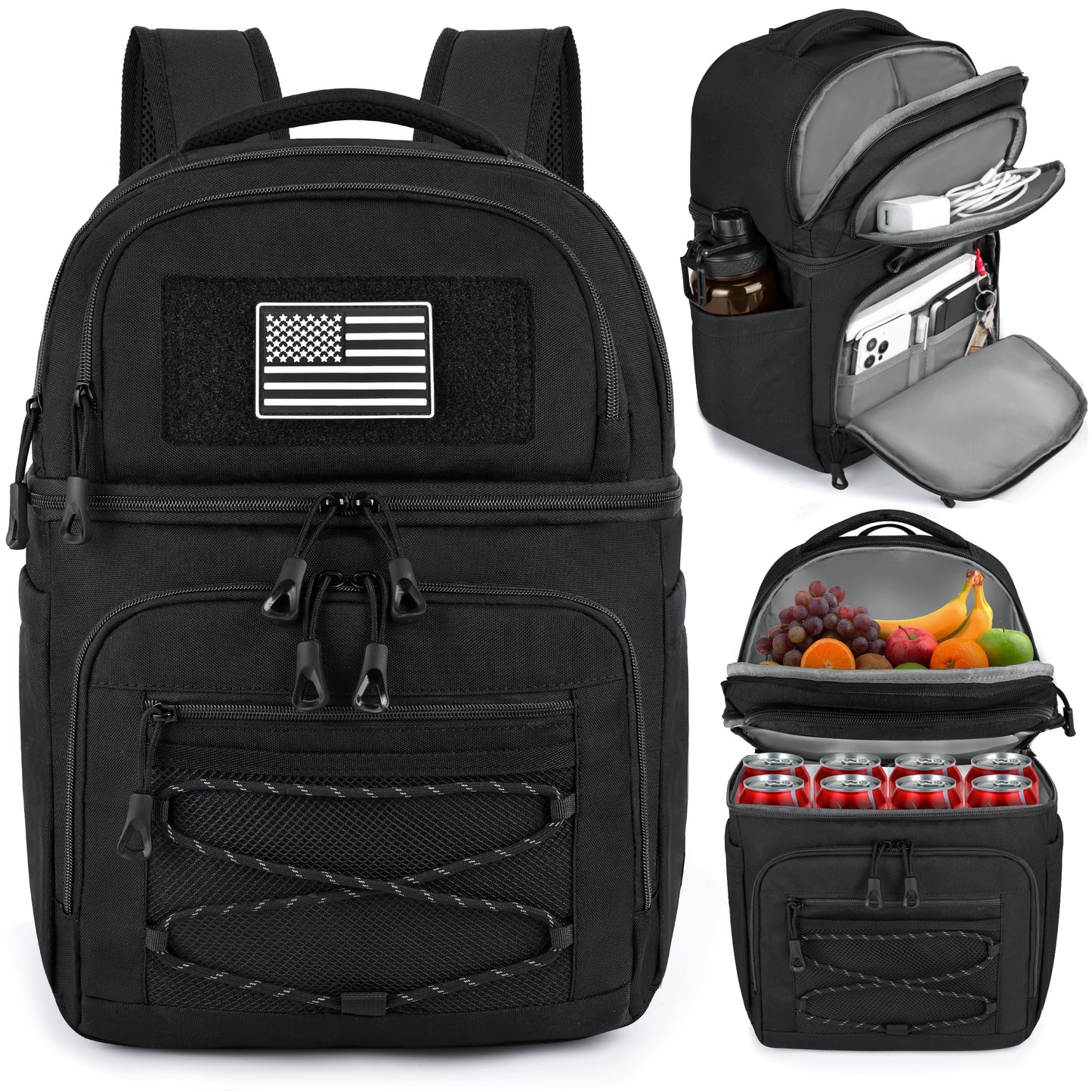 MOZETO Lunch Cooler Backpack Double Deck Lunch Box Backpack Insulated Leakproof Compartments Coolers Bag for Beach Travel Picnic Lunch Hiking BBQ Camping