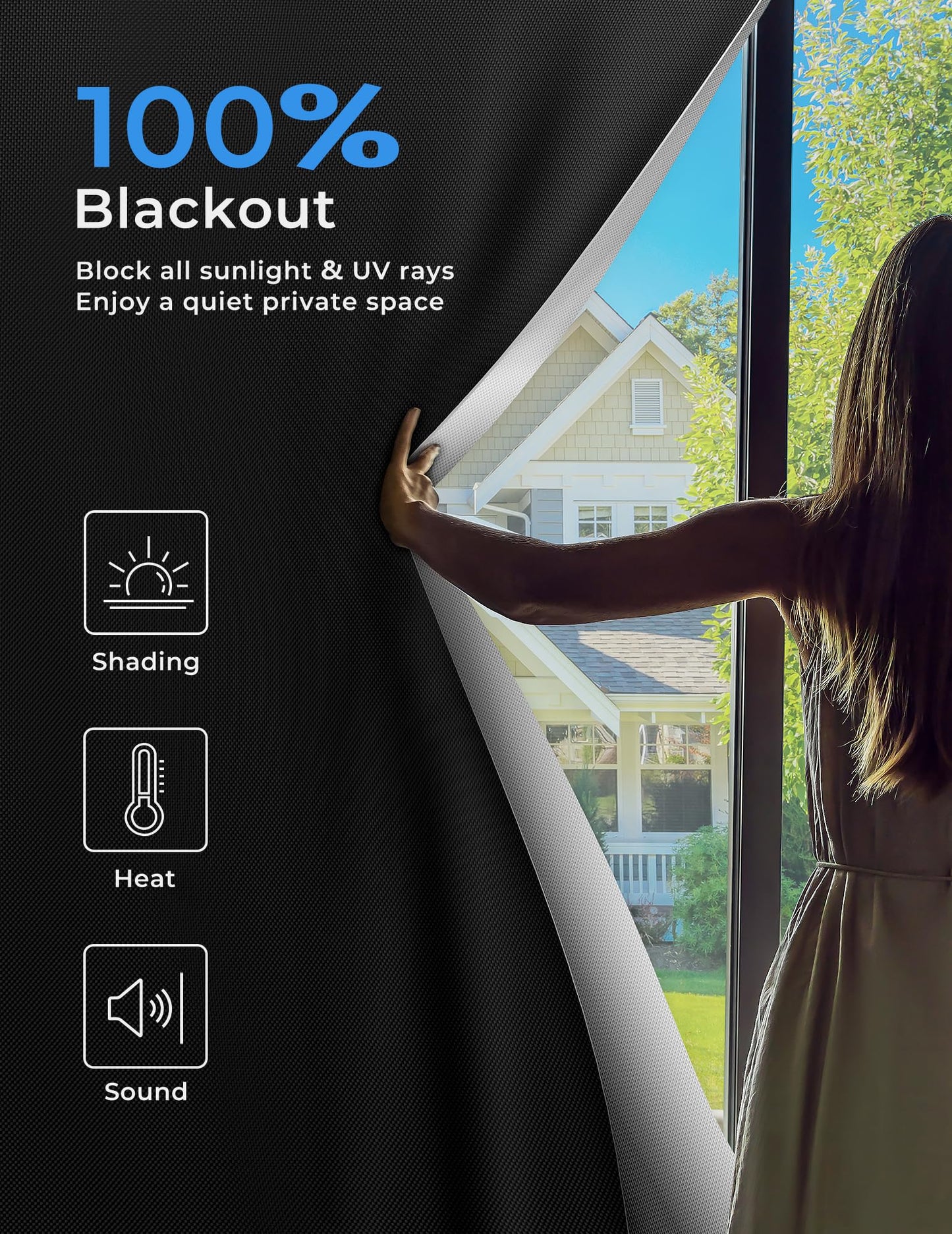 Sumobaby Blackout Curtains for Bedroom Portable 50"x59",No Drill Black Out Shades with Upgraded Hook&Loop Tapes,100% Blackout Window Cover,Easy to Cut Fit Blinds for Bedroom,Nursery(2 Panel,Black)