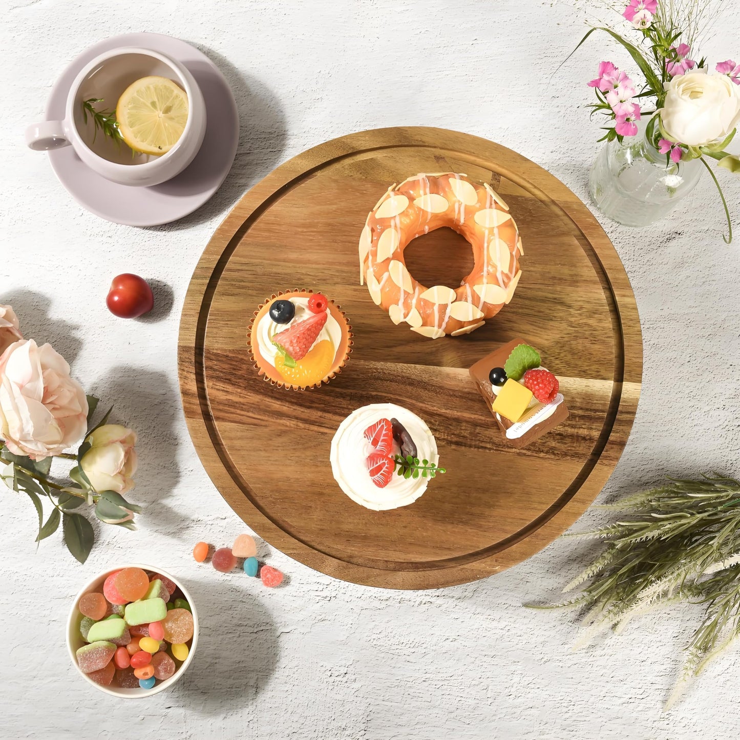 JOCHER Acacia Wood Cake Stand with Lid, 12in Cake Stand with Acrylic Dome (Not Glass), 2-In-1 Cake Display Stand for Charcuterie Board, Chips & Dips, Fruit Platter, Wedding, Birthday, Parties