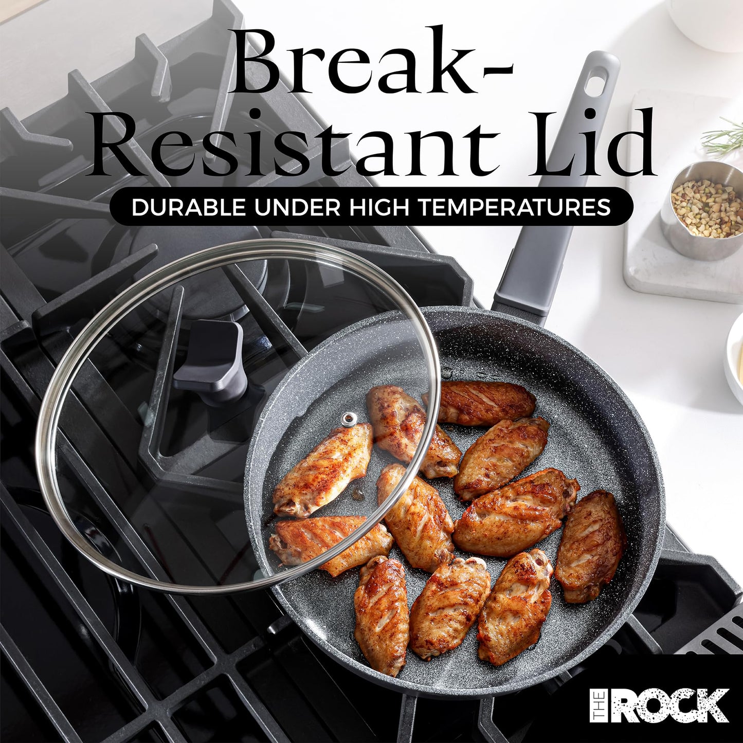 THE ROCK SOHO 12.5-Inch Non Stick Frying Pan with Lid – Nothing Sticks, Never Warps, Lasts Longer, Healthy Skillet with Heat-Resistant Handle, PFOA Free, Dishwasher Safe, Black