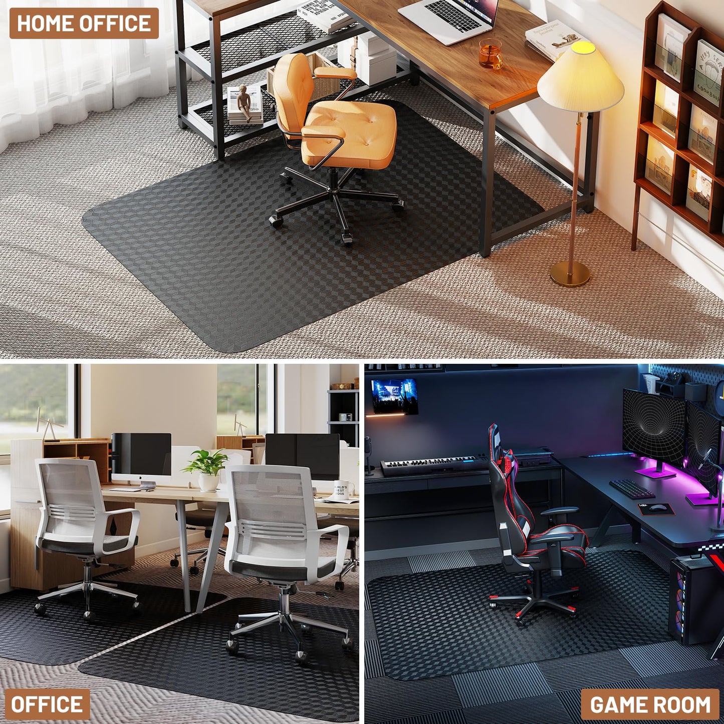 Office Chair Mat for Low Pile Carpet with Lip, 36" x 48" Clear Plastic Heavy Duty Floor Protector, Smooth Glide Desk Chair Mat for Rolling Chairs, Computer Chair Mat for Home Office，Gaming-Black