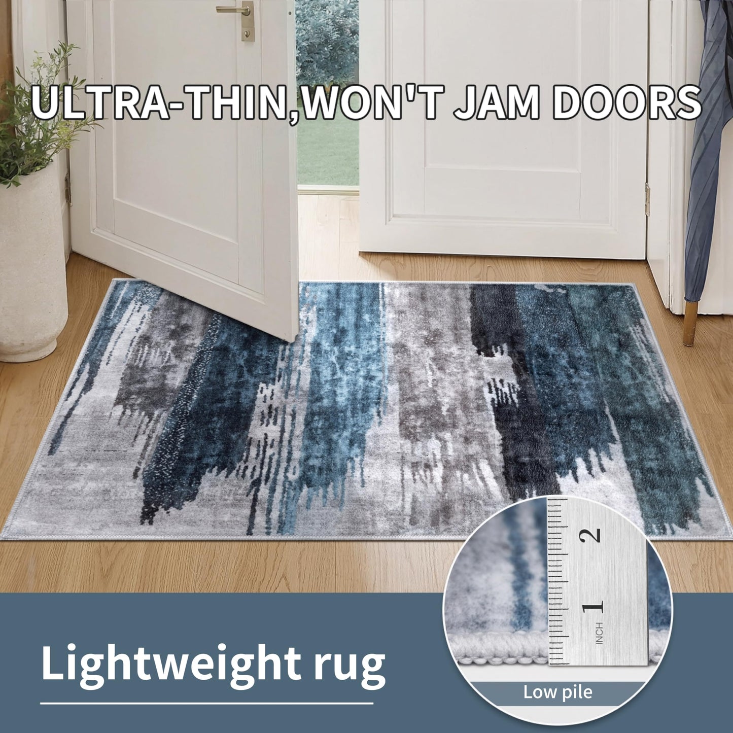 Ciicool Modern Abstract Rug for Living Room, 5'x7' Machine Washable Area Rug Non-Slip Rug, Low-Pile Contemporary Indoor Dining Floor Carpet for Bedroom Office Under Table Home Decor Navy Grey