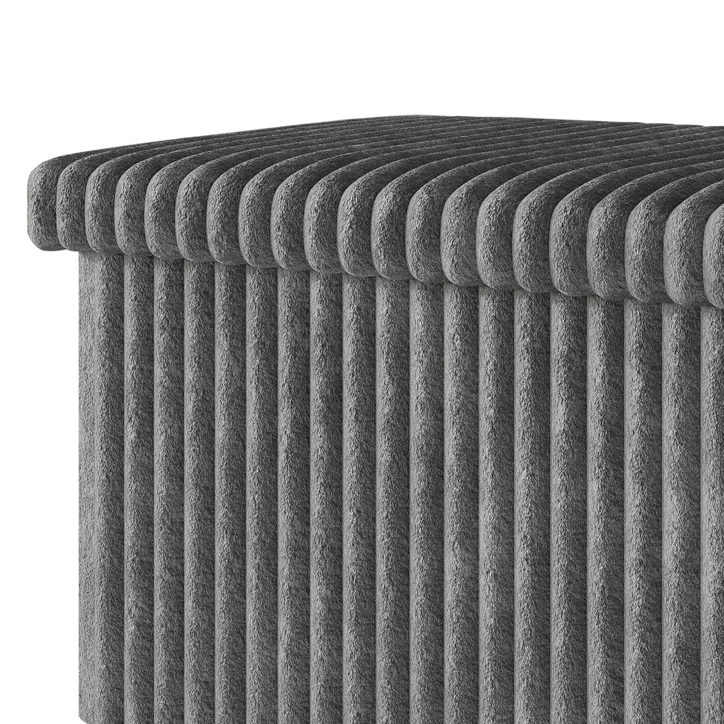 HOME DESIGN Florence 30" Upholstered Folding Storage Bench, Tufted Top, Space-Saving Storage, Gray Corduroy Fabric