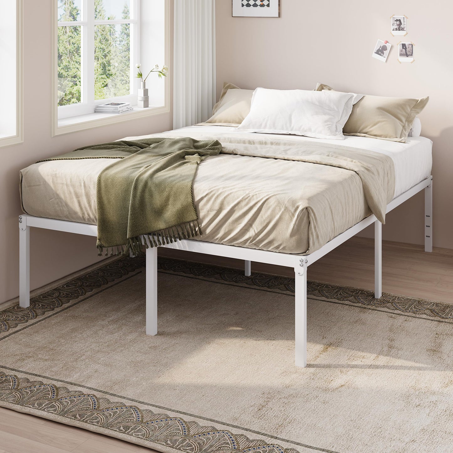 Allewie Full Size Bed Frame, 18 Inch Metal Platform Beds with Storage Space, No Box Spring Needed and Easy Assembly, White