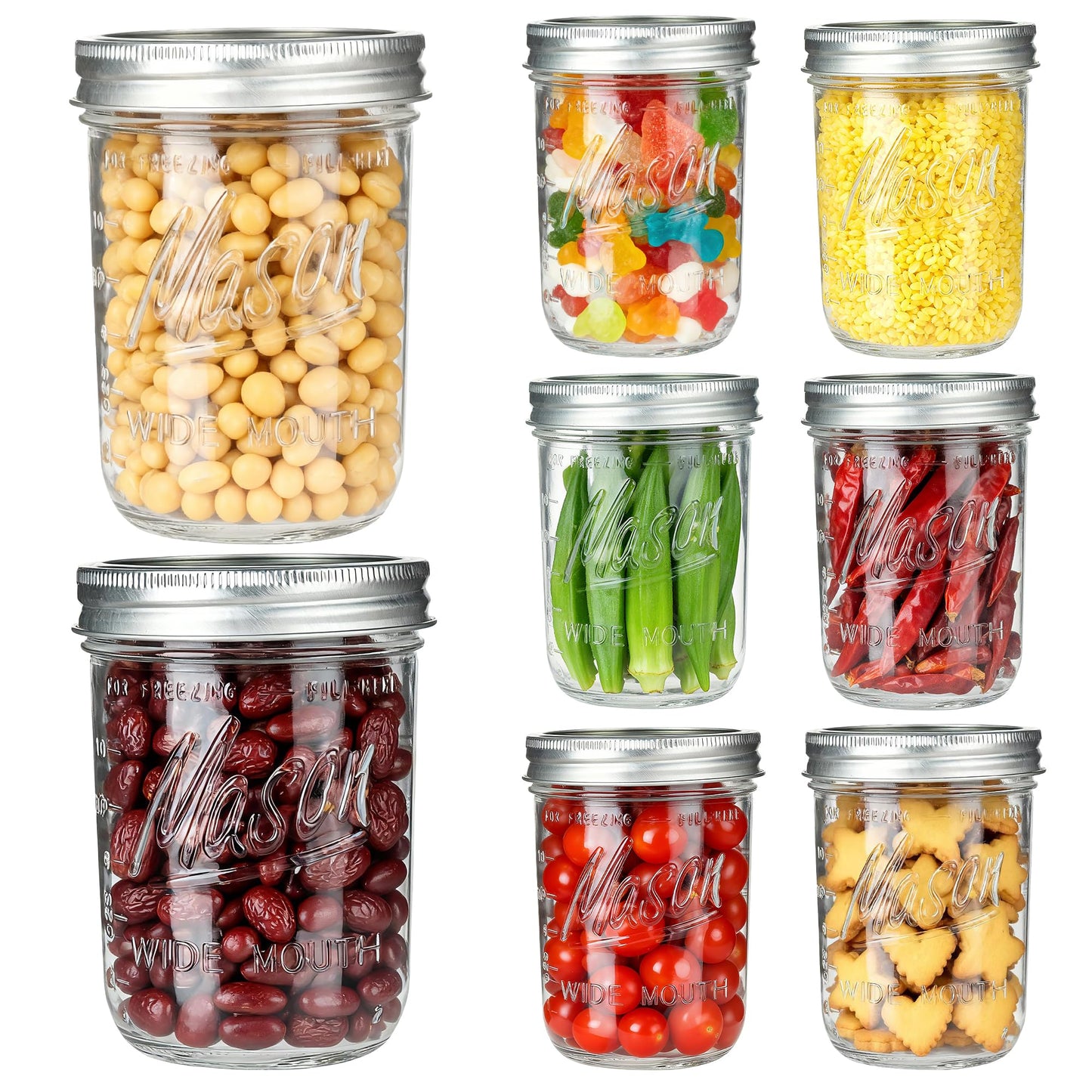 Wide Mouth Mason Jars 16 oz with Lids 8 Pack, Canning Jars with Metal Airtight Lids and Bands, 16 oz Glass Jars for Fermenting, Meal Prep, Freezing