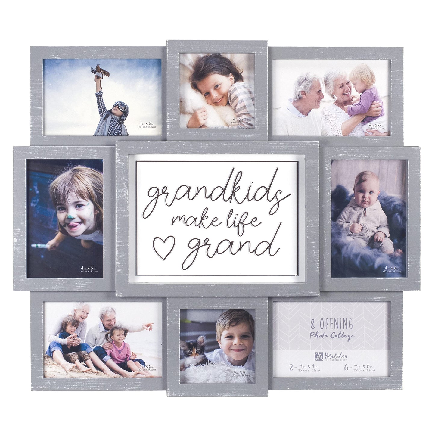 Malden International Designs Gray Grandkids Make Life Grand 8-Opening Sentiment Dimensional Picture Frame Wall Collage