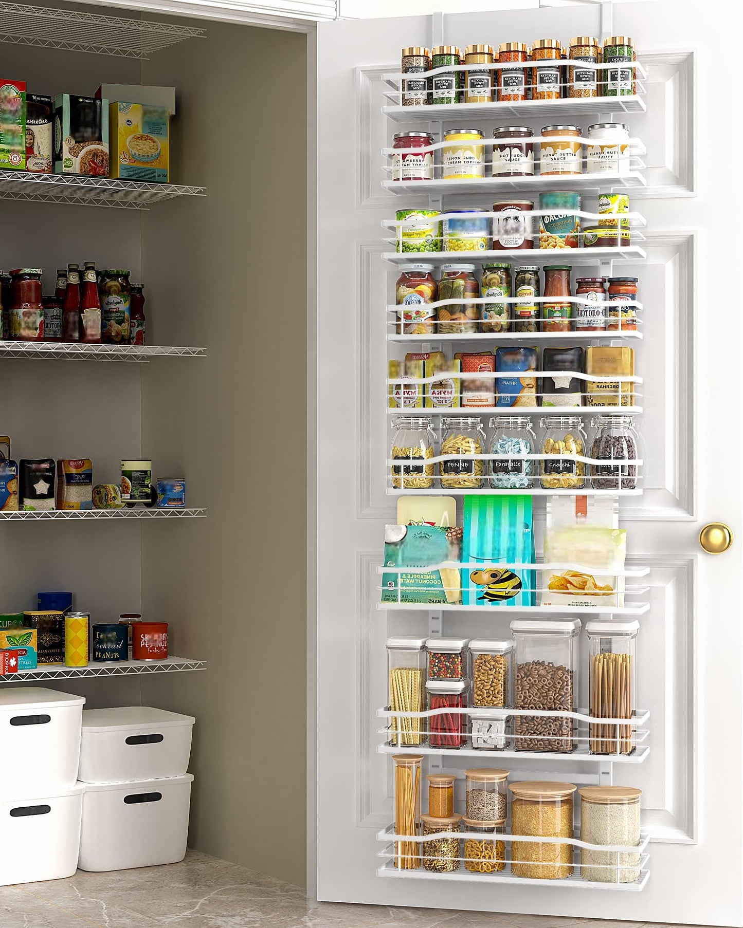 Moforoco White 9-Tier Over The Door Pantry Organizer, Pantry Organization And Storage, Metal Hanging Spice Rack Shelves Door, Home & Kitchen Essentials, Laundry Room Bathroom Organization